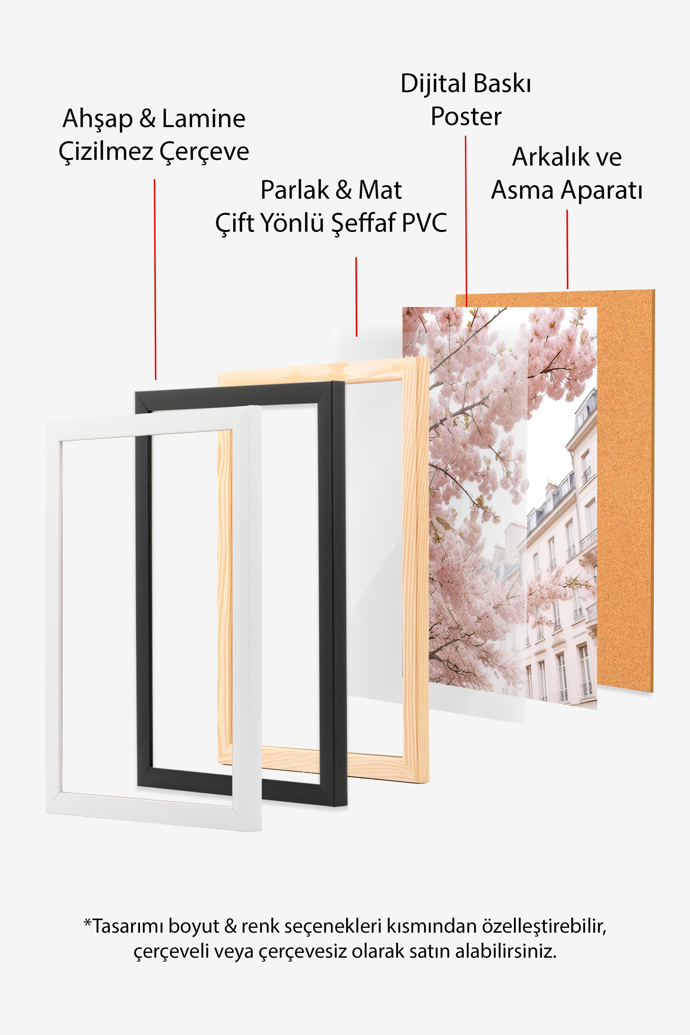 Cherry Branches Çerçeveli Tablo, Ahşap Çerçeve ve Poster, Duvar Tablosu Comfort Serisi NO:108367