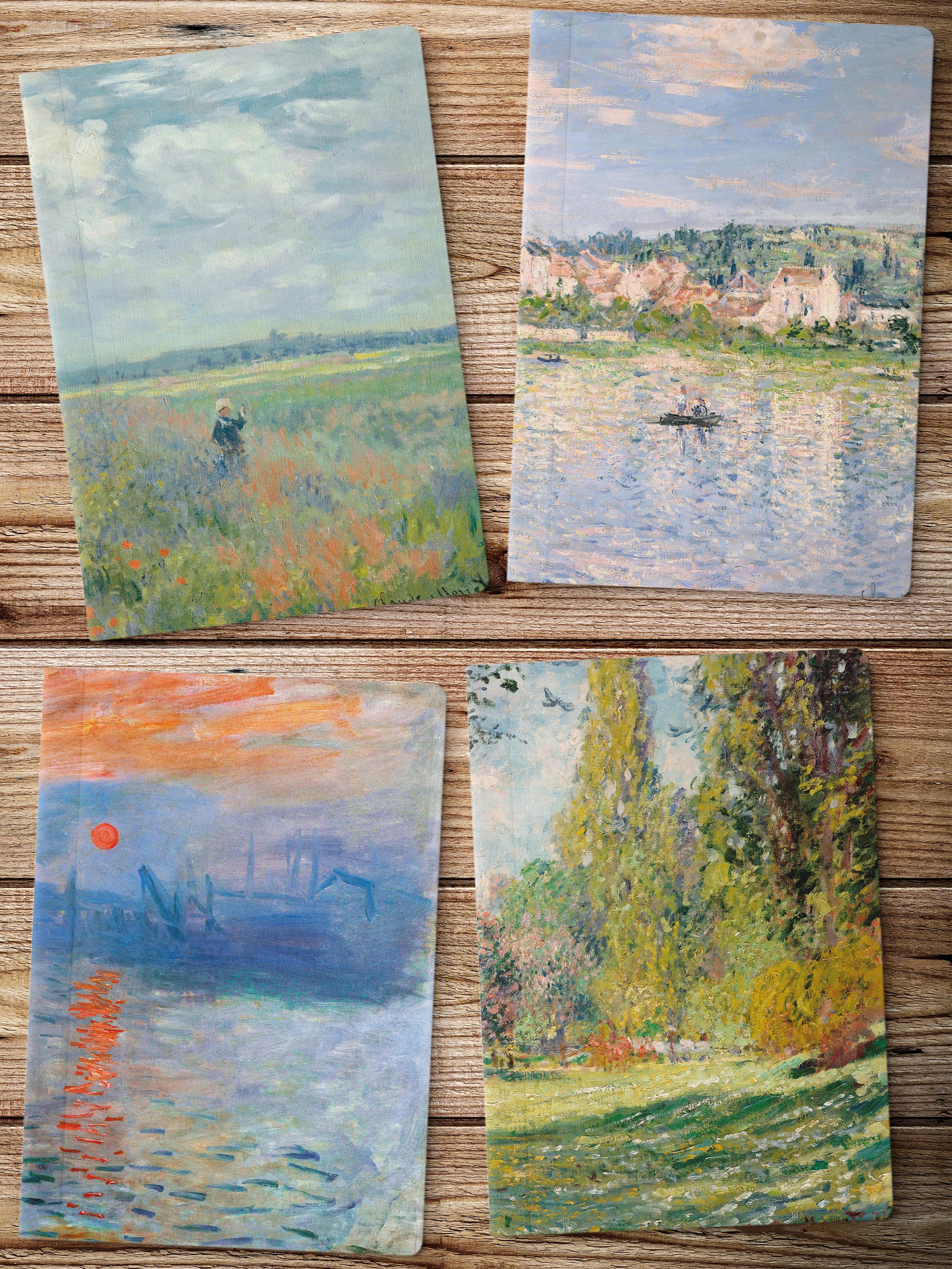 Çizgisiz Defter, Monet Notebook 4 Adet, Not Defteri, Sanat Defter, 64 Sayfa 14*21cm