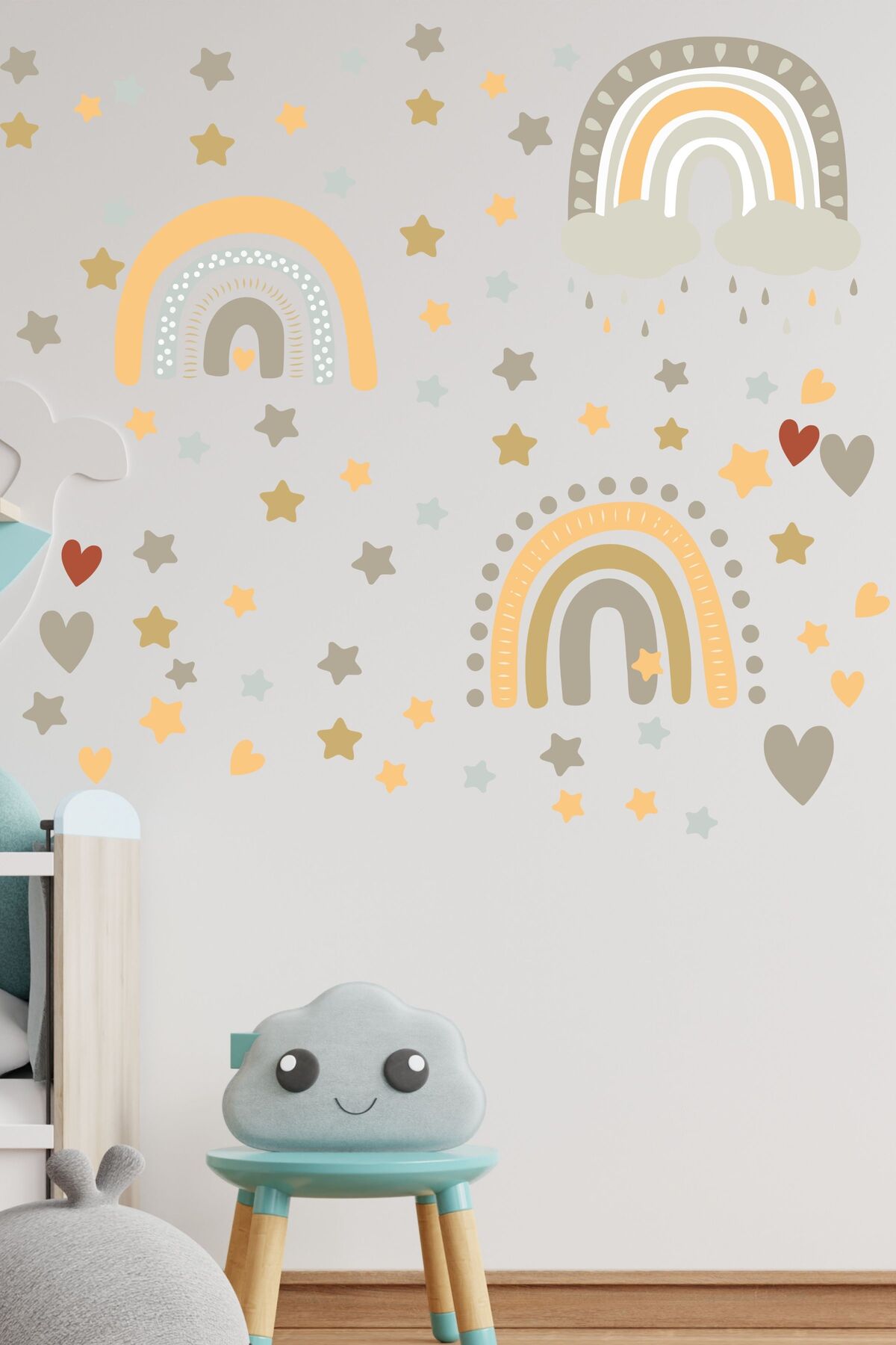 Çocuk Bebek Odası Sticker Seti, Boho Gökkuşağı Duvar Dekoru, Çocuk ve Bebek Odası Duvar Stickerı