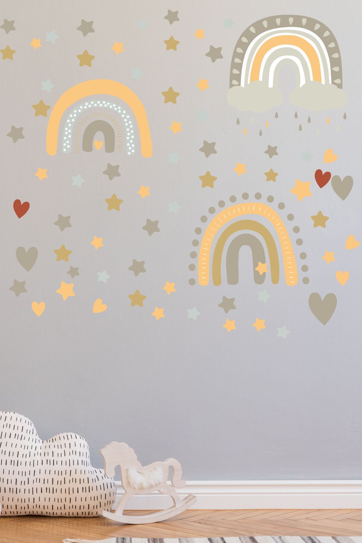 Çocuk Bebek Odası Sticker Seti, Boho Gökkuşağı Duvar Dekoru, Çocuk ve Bebek Odası Duvar Stickerı