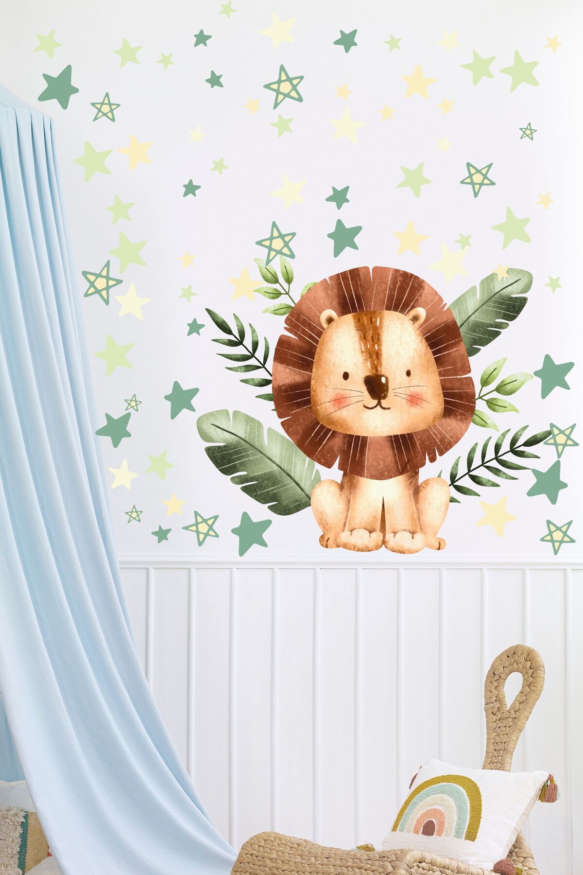 Çocuk Bebek Odası Sticker Seti, Yeşil Aslan ve Doğa Temalı, Çocuk ve Bebek Odası Duvar Stickerı