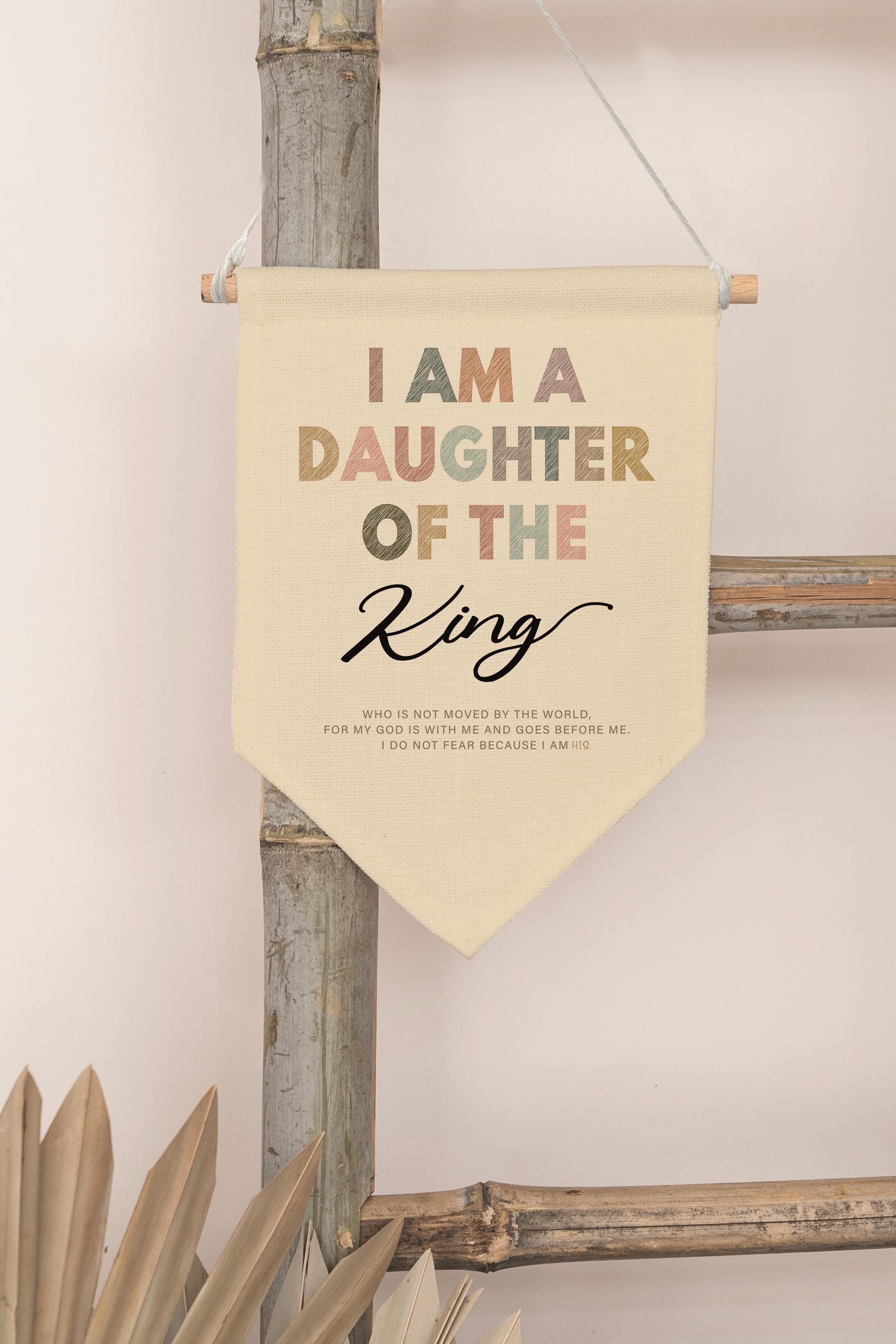 Çocuk Odası Dekor, Duvar Süsü, Ahşap Bebek Odası Dekor, Canvas Flama, I Am a Daughter of the King