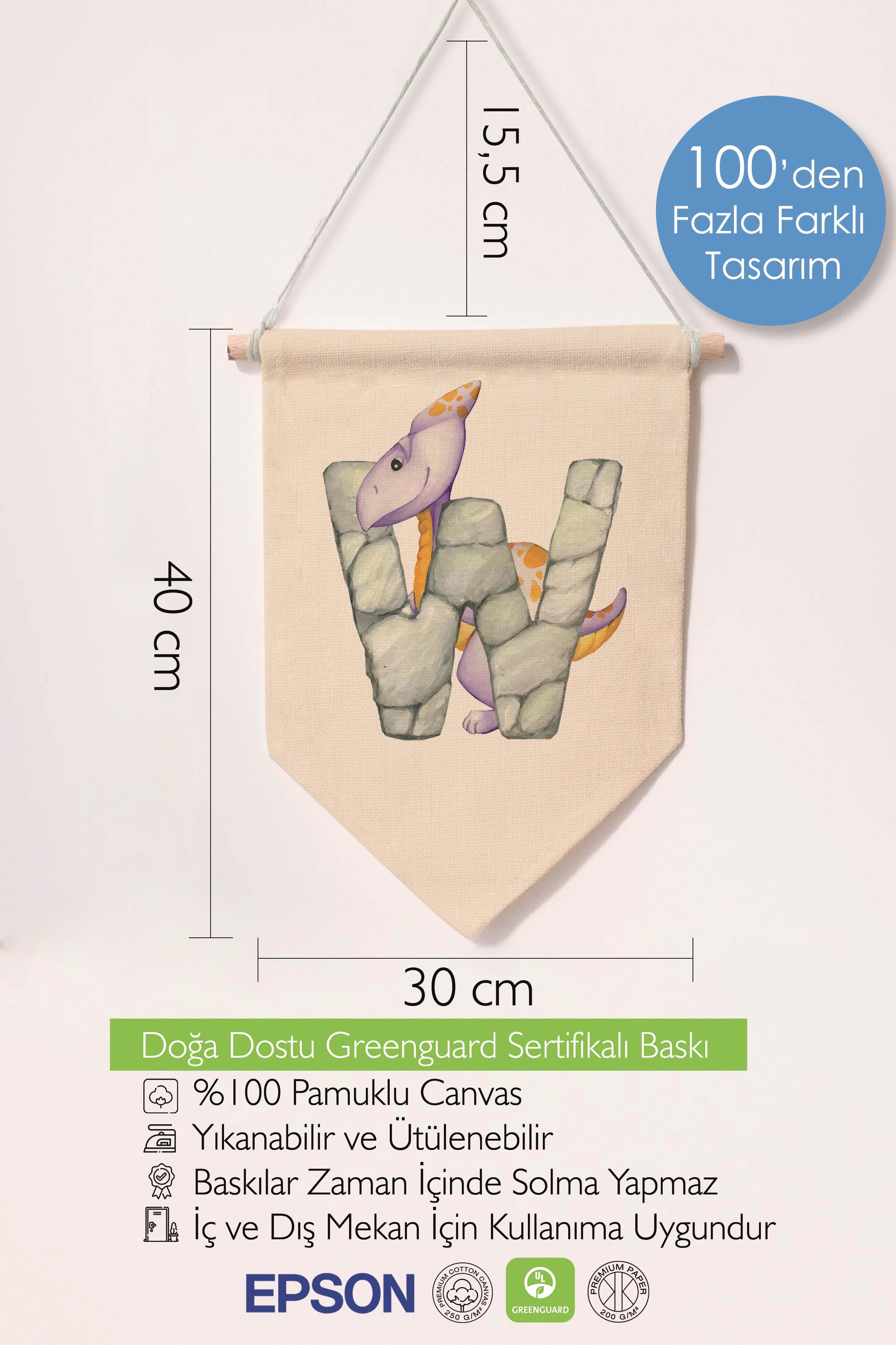 Çocuk Odası Dekor, Duvar Süsü, Ahşap Bebek Odası Dekor, Canvas Flama, Safari ve Hayvanlı W Harfi