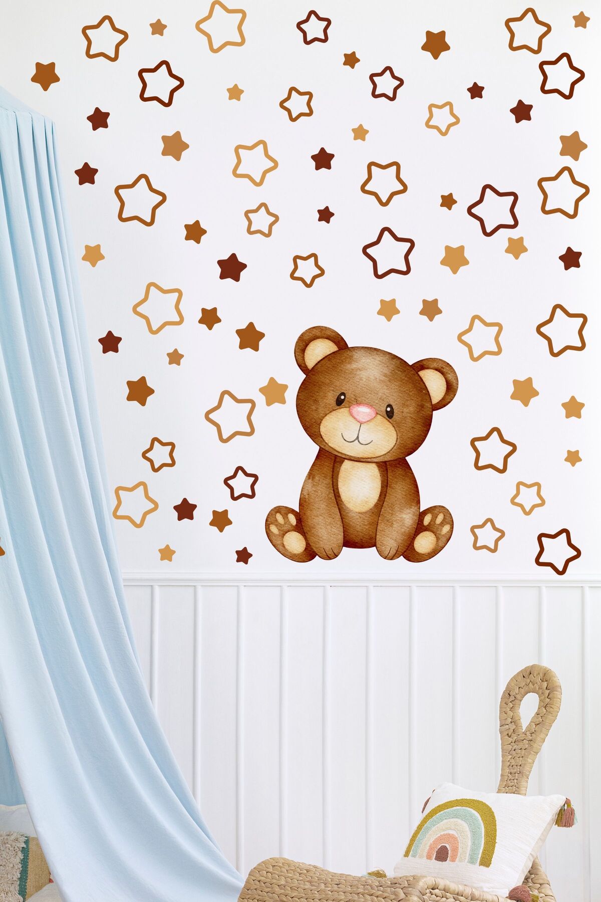 Çocuk Odası Sticker Seti, Kahverengi Ayı Temalı Oda Dekoru, Çocuk ve Bebek Odası Duvar Stickerı