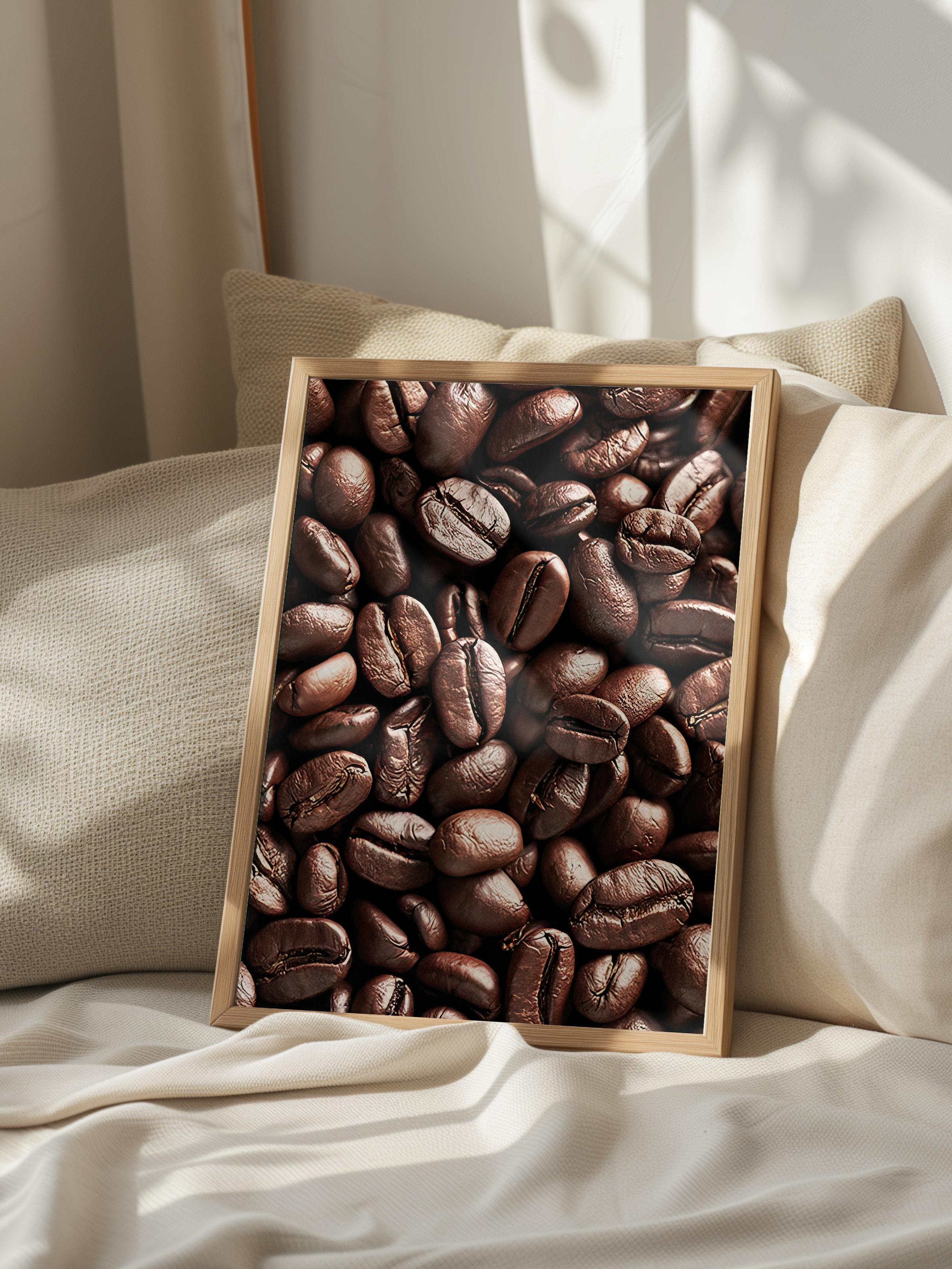 Coffee Beans Çerçeveli Tablo, Ahşap Çerçeve ve Poster, Dikey Duvar Tablosu Comfort Serisi NO:108404