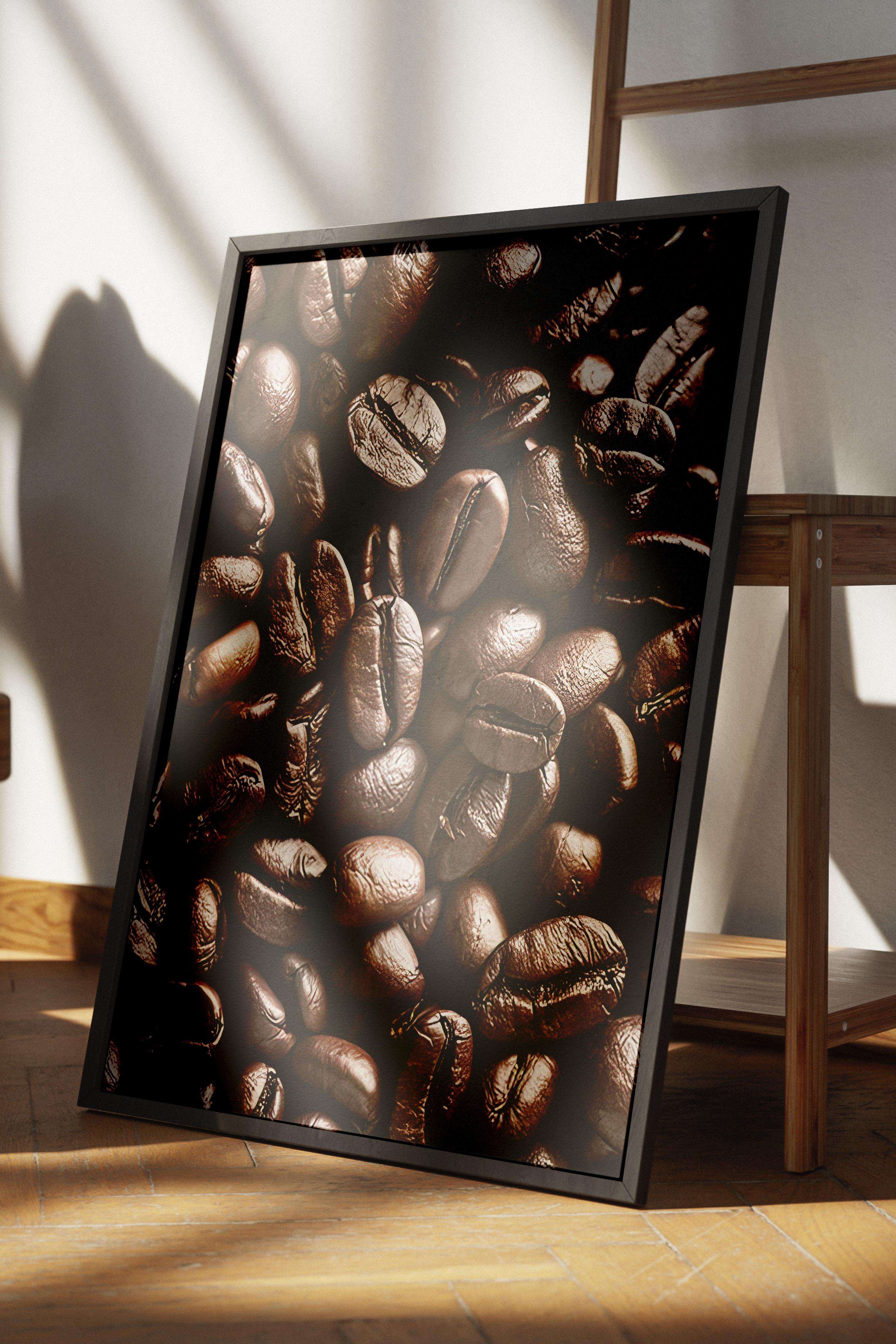 Coffee Beans Çerçeveli Tablo, Siyah Çerçeve ve Poster, Dikey Duvar Tablosu Comfort Serisi NO:108404