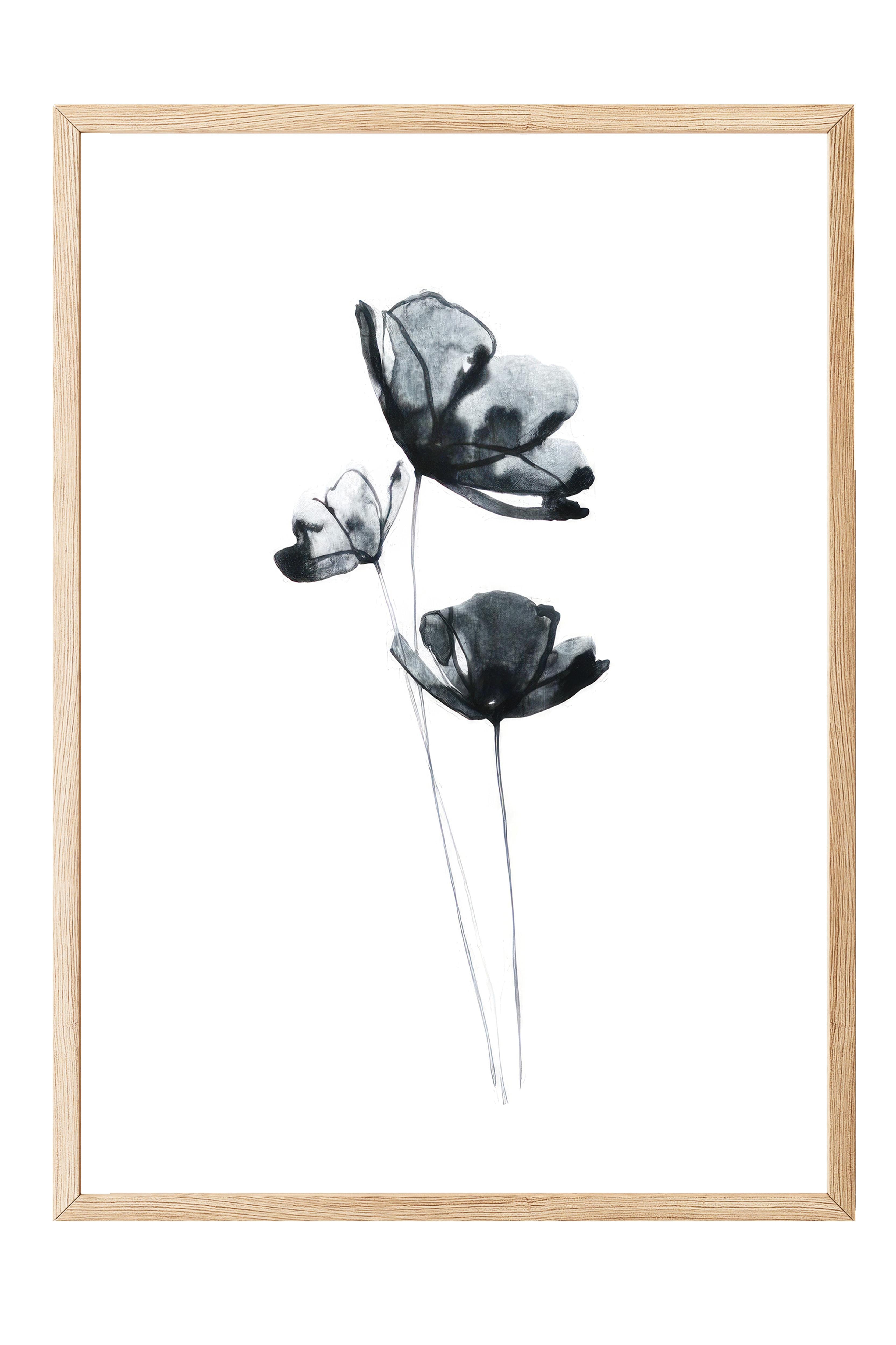 Dark Flowers Çerçeveli Tablo, Ahşap Çerçeve ve Poster, Dikey Duvar Tablosu Comfort Serisi NO:108517