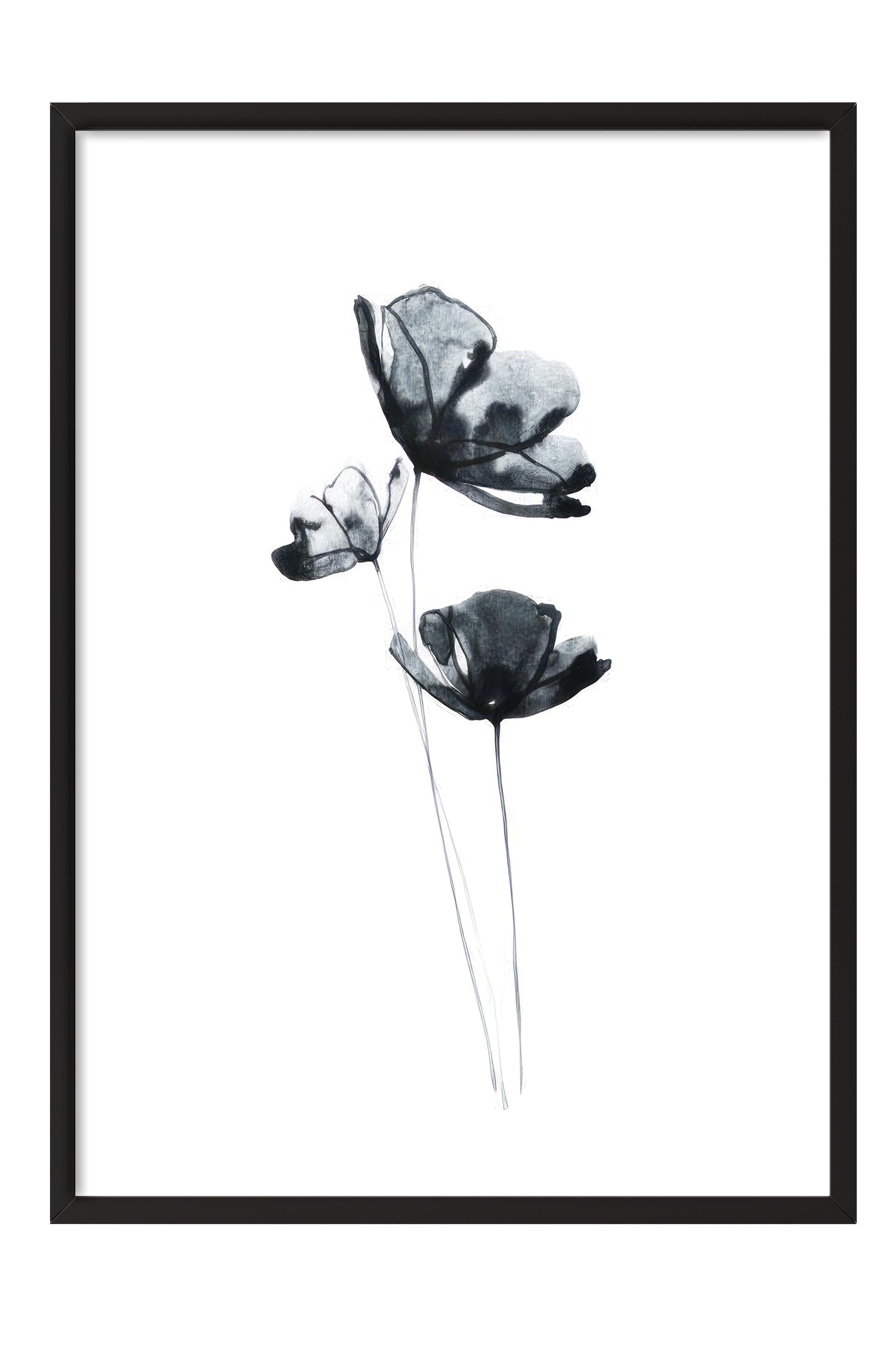 Dark Flowers Çerçeveli Tablo, Siyah Çerçeve ve Poster, Dikey Duvar Tablosu Comfort Serisi NO:108517