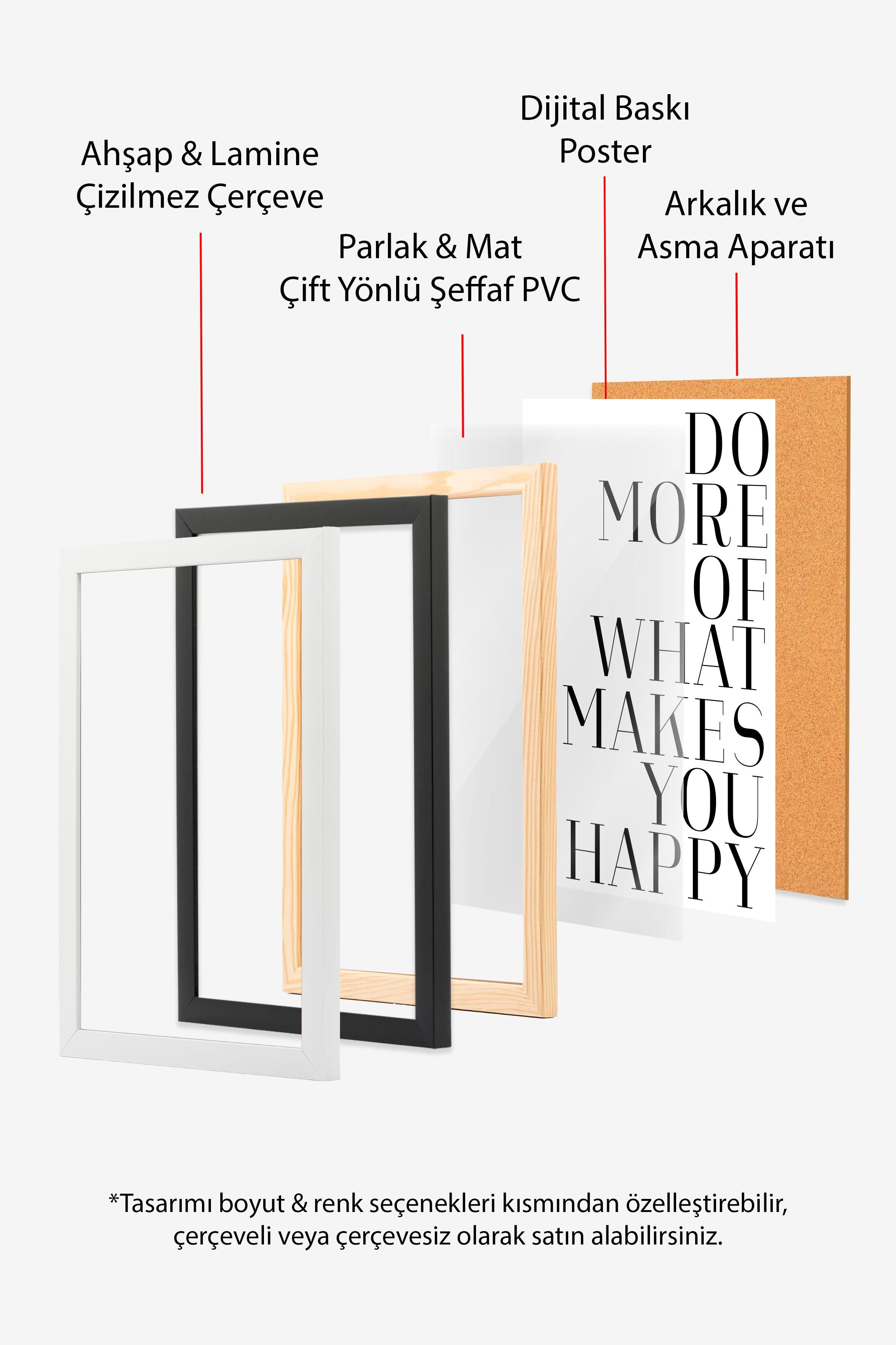 Do More of What Makes You Happy  Çerçeveli Tablo, Dikey Duvar Tablosu Comfort Serisi NO:108561