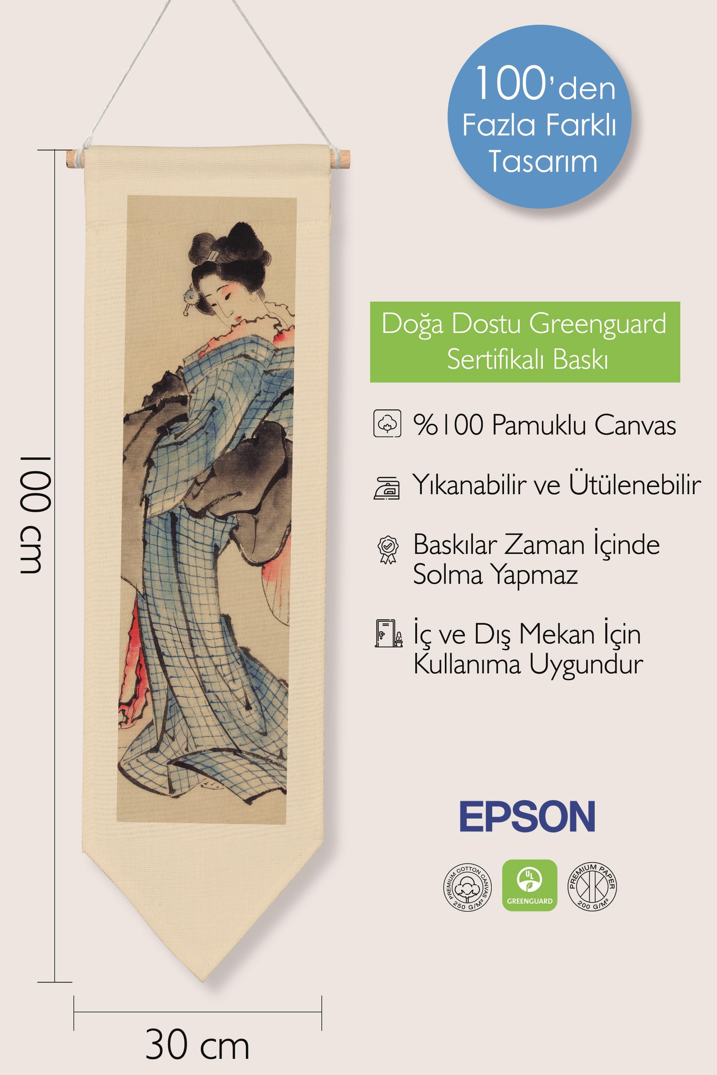 Duvar Halısı Pinterest Dekoru, Hokusai Sanat Serisi 100cm Kanvas Flama Askılı Duvar Örtüsü NO:648