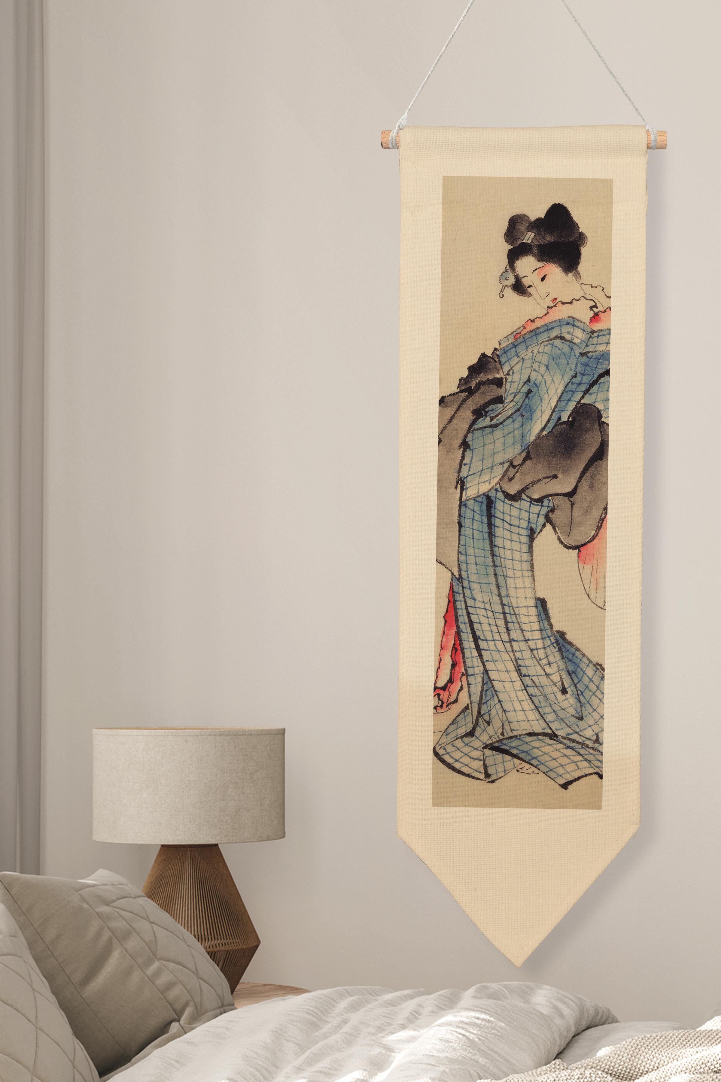 Duvar Halısı Pinterest Dekoru, Hokusai Sanat Serisi 100cm Kanvas Flama Askılı Duvar Örtüsü NO:648