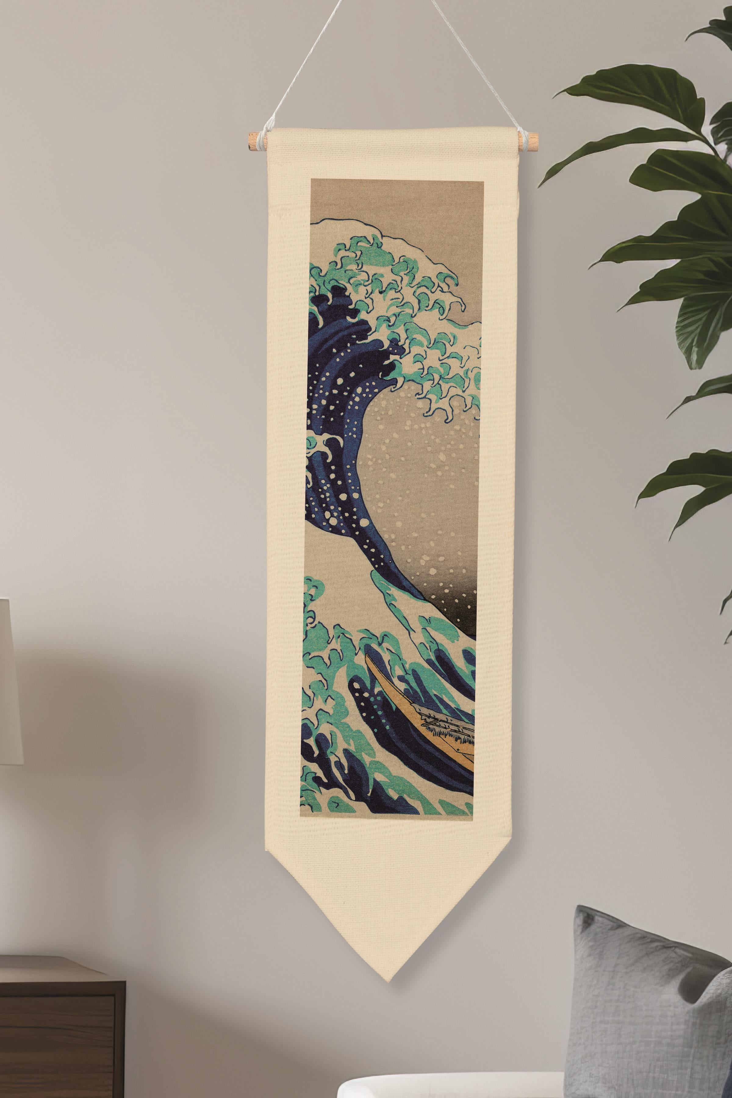 Duvar Halısı Pinterest Dekoru, Hokusai Sanat Serisi 100cm Kanvas Flama Askılı Duvar Örtüsü NO:649