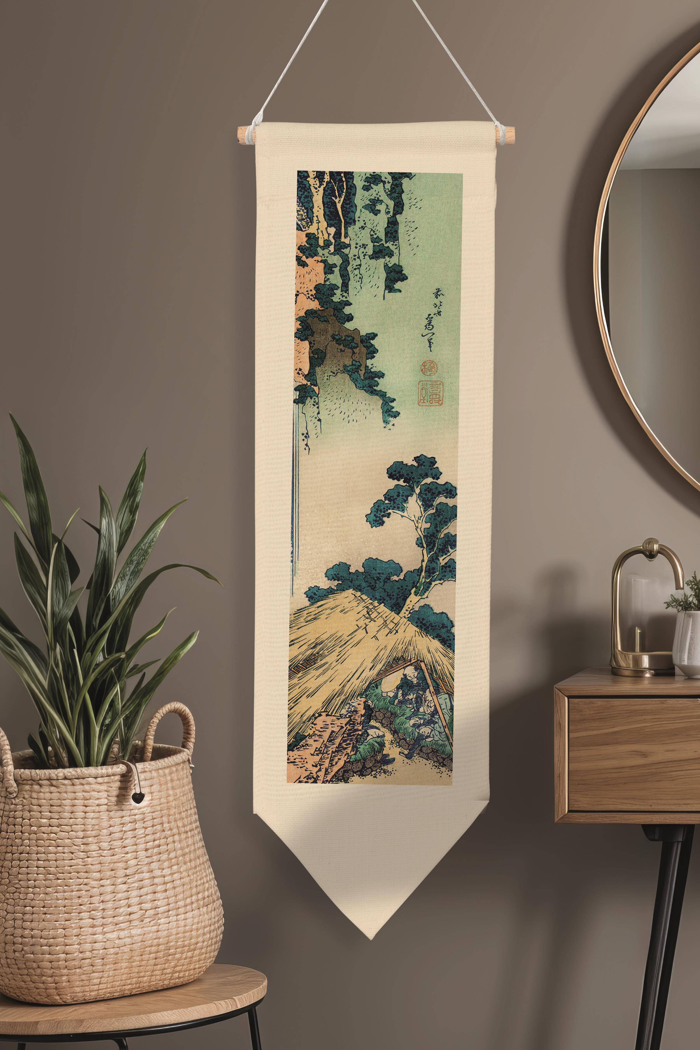 Duvar Halısı Pinterest Dekoru, Hokusai Sanat Serisi 100cm Kanvas Flama Askılı Duvar Örtüsü NO:650