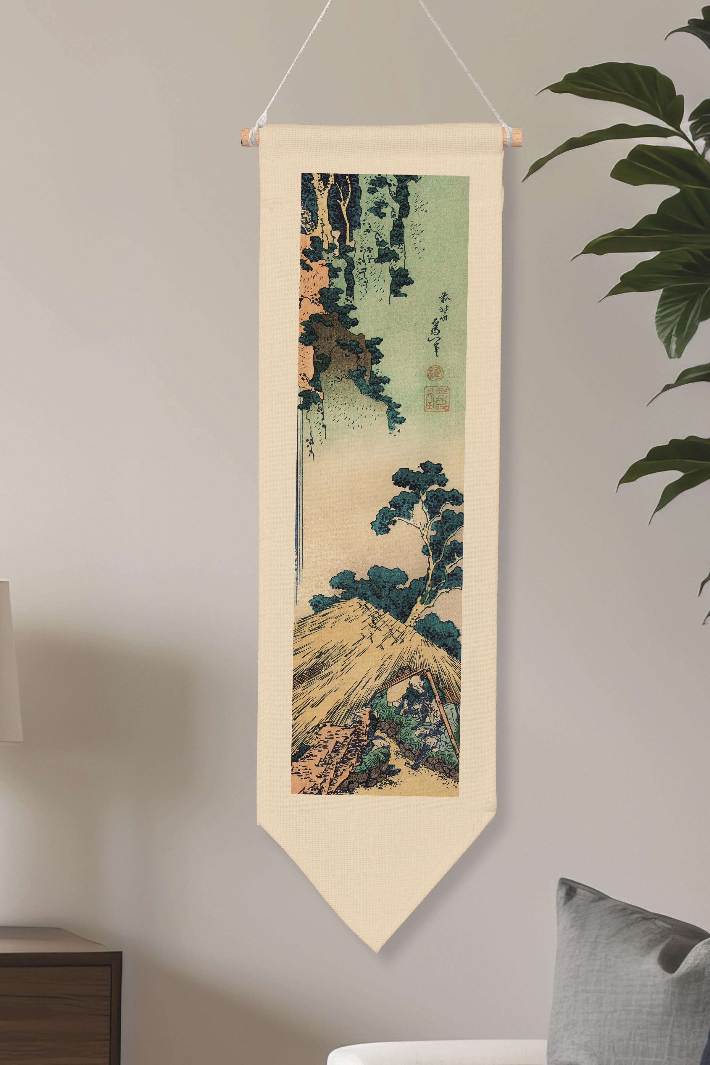 Duvar Halısı Pinterest Dekoru, Hokusai Sanat Serisi 100cm Kanvas Flama Askılı Duvar Örtüsü NO:650