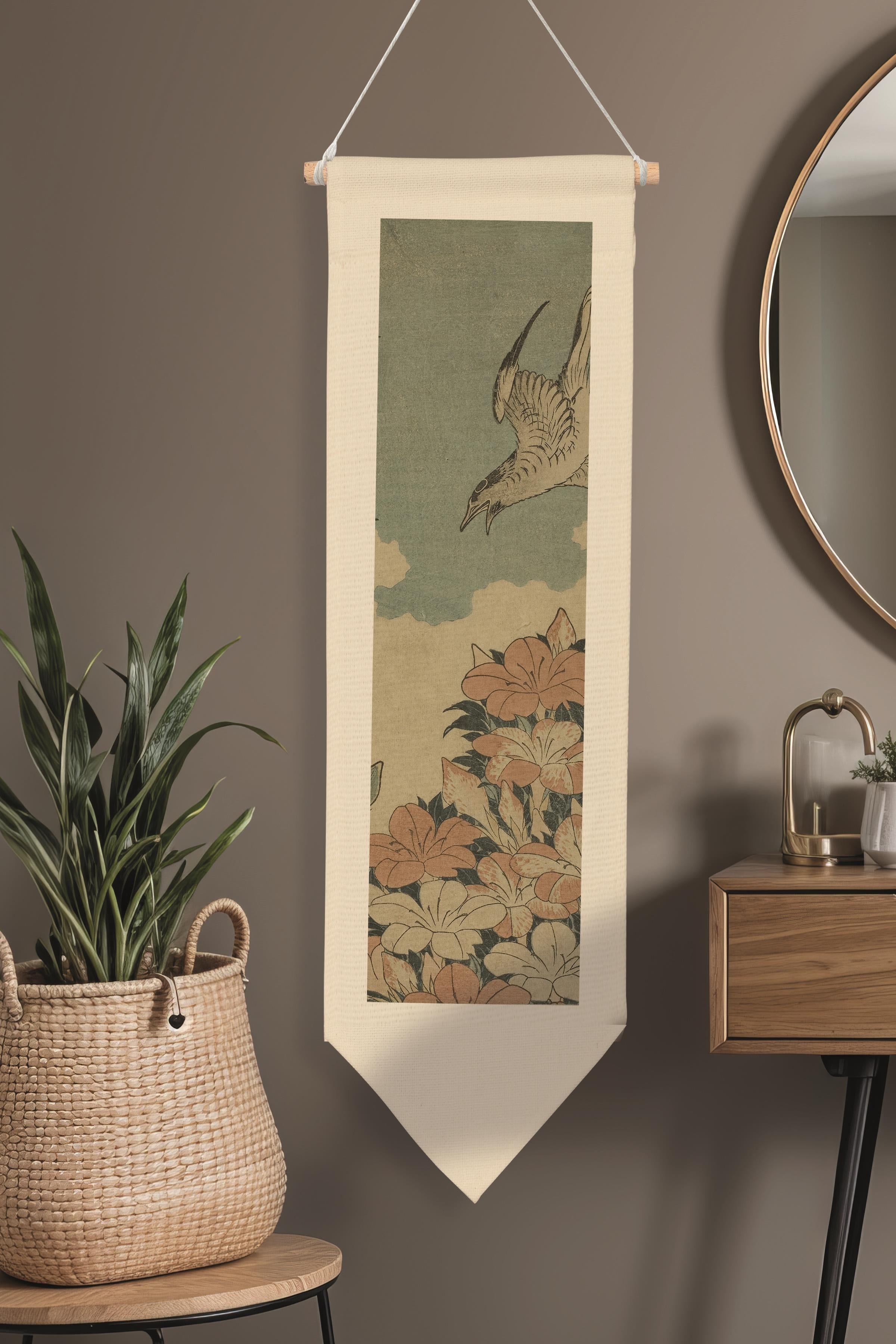 Duvar Halısı Pinterest Dekoru, Hokusai Sanat Serisi 100cm Kanvas Flama Askılı Duvar Örtüsü NO:651