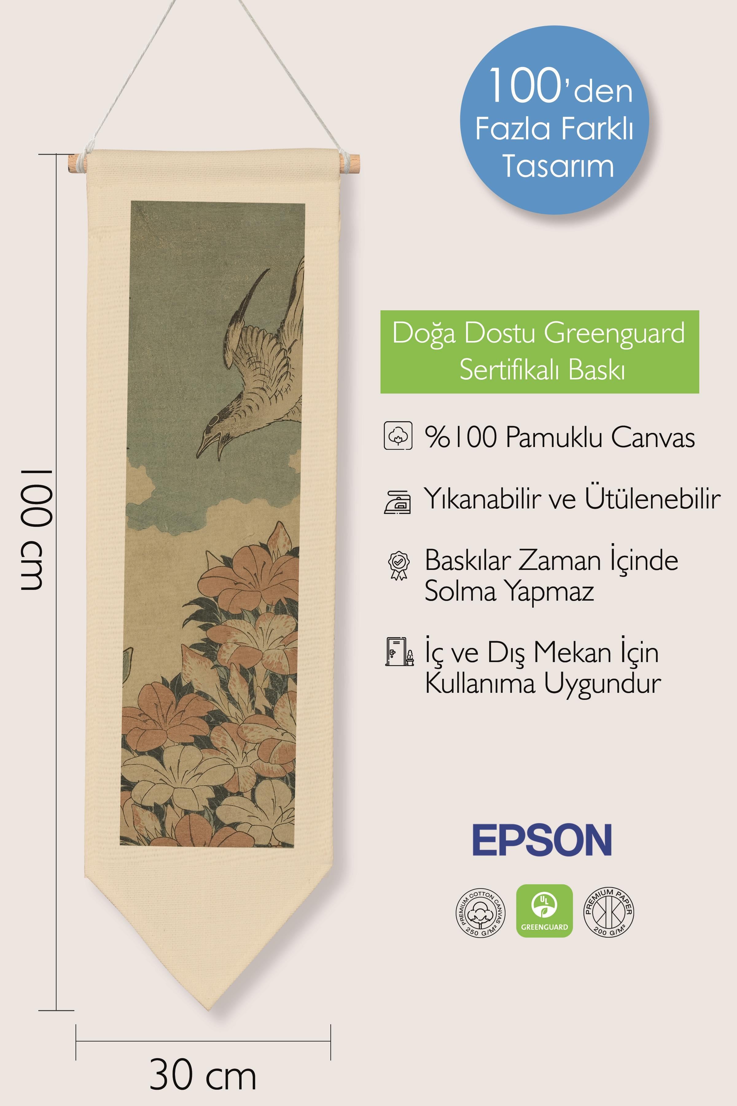 Duvar Halısı Pinterest Dekoru, Hokusai Sanat Serisi 100cm Kanvas Flama Askılı Duvar Örtüsü NO:651