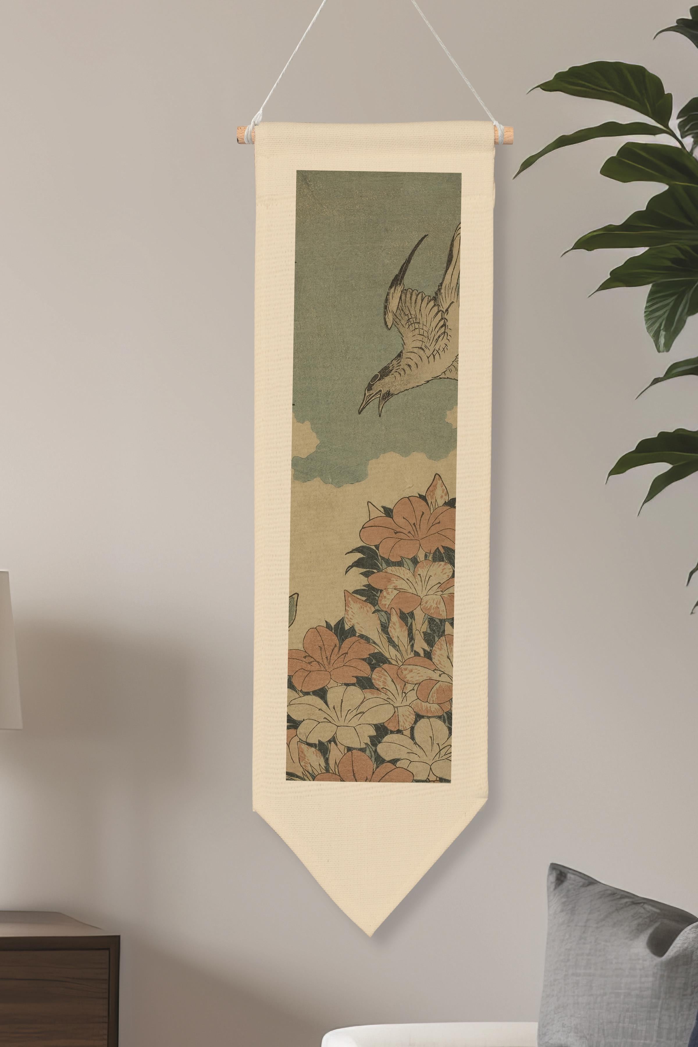 Duvar Halısı Pinterest Dekoru, Hokusai Sanat Serisi 100cm Kanvas Flama Askılı Duvar Örtüsü NO:651