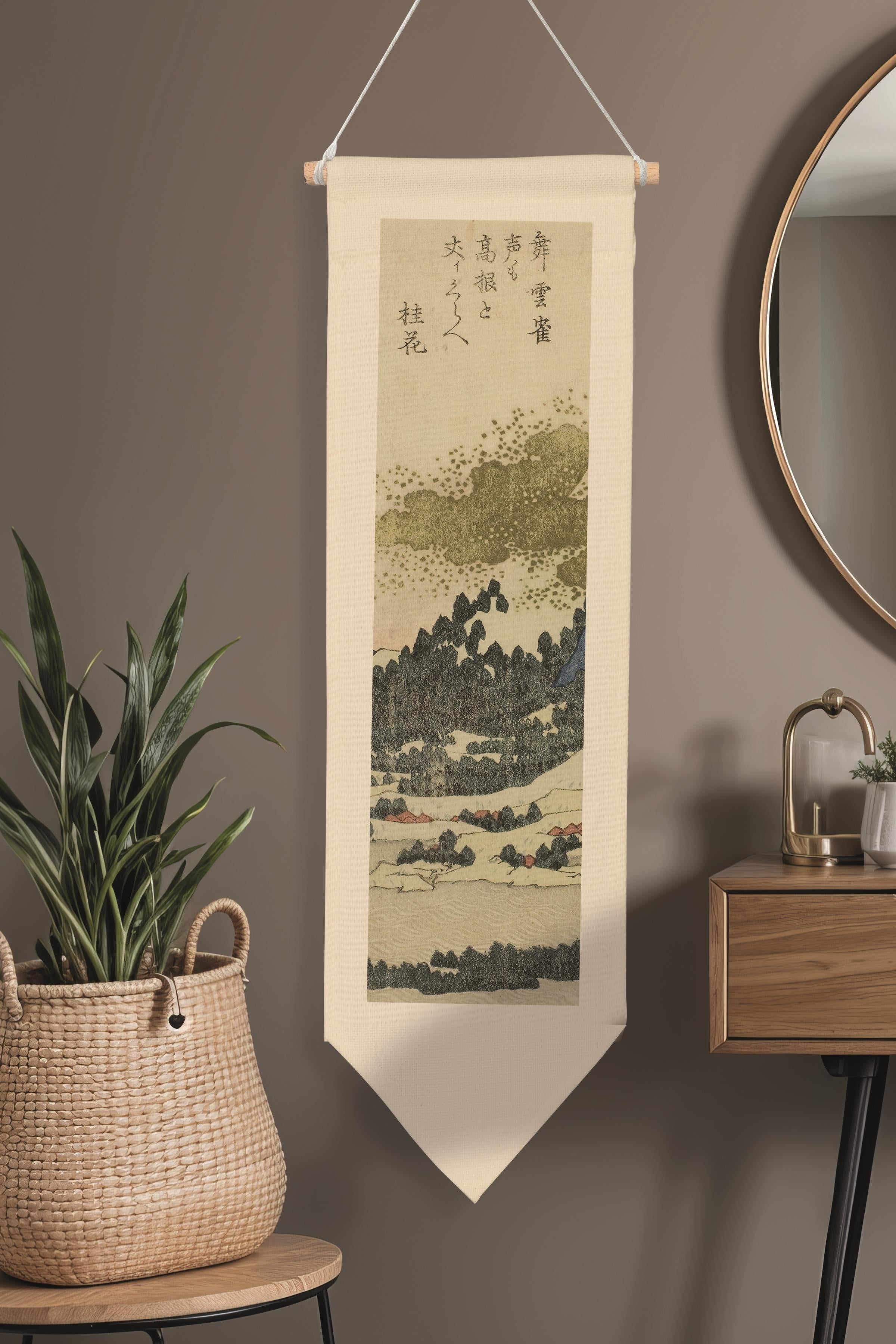 Duvar Halısı Pinterest Dekoru, Hokusai Sanat Serisi 100cm Kanvas Flama Askılı Duvar Örtüsü NO:652