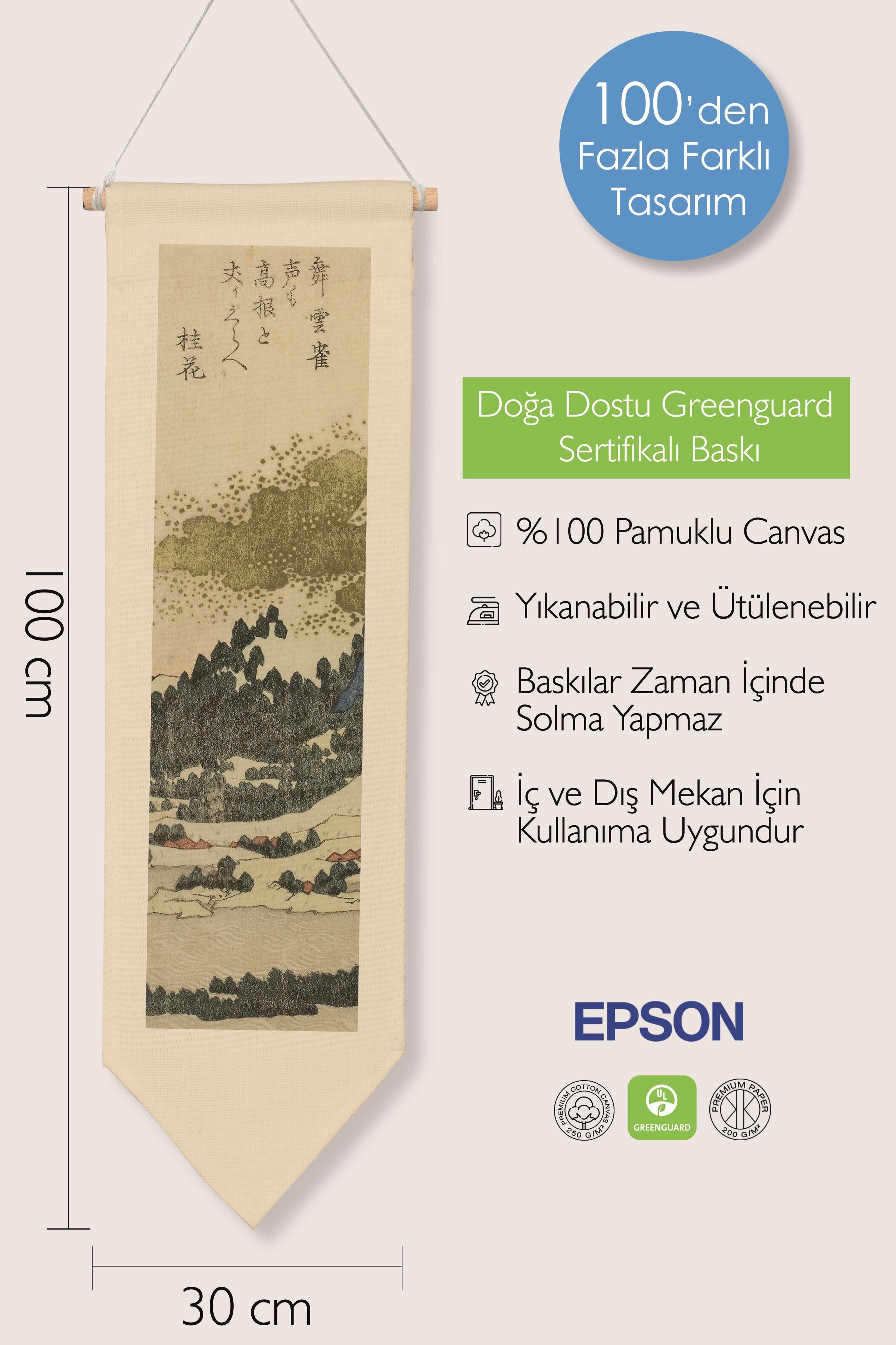 Duvar Halısı Pinterest Dekoru, Hokusai Sanat Serisi 100cm Kanvas Flama Askılı Duvar Örtüsü NO:652