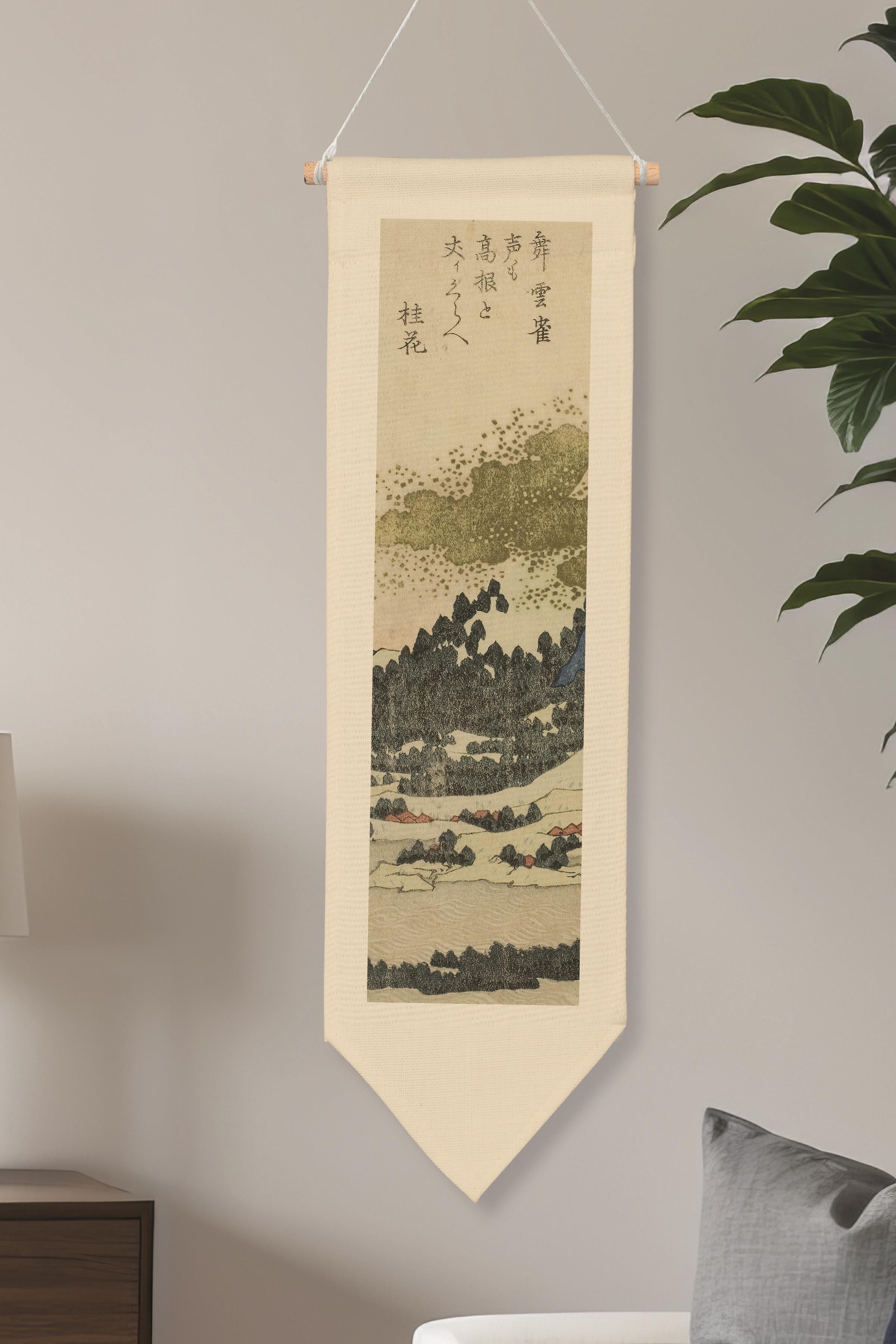 Duvar Halısı Pinterest Dekoru, Hokusai Sanat Serisi 100cm Kanvas Flama Askılı Duvar Örtüsü NO:652