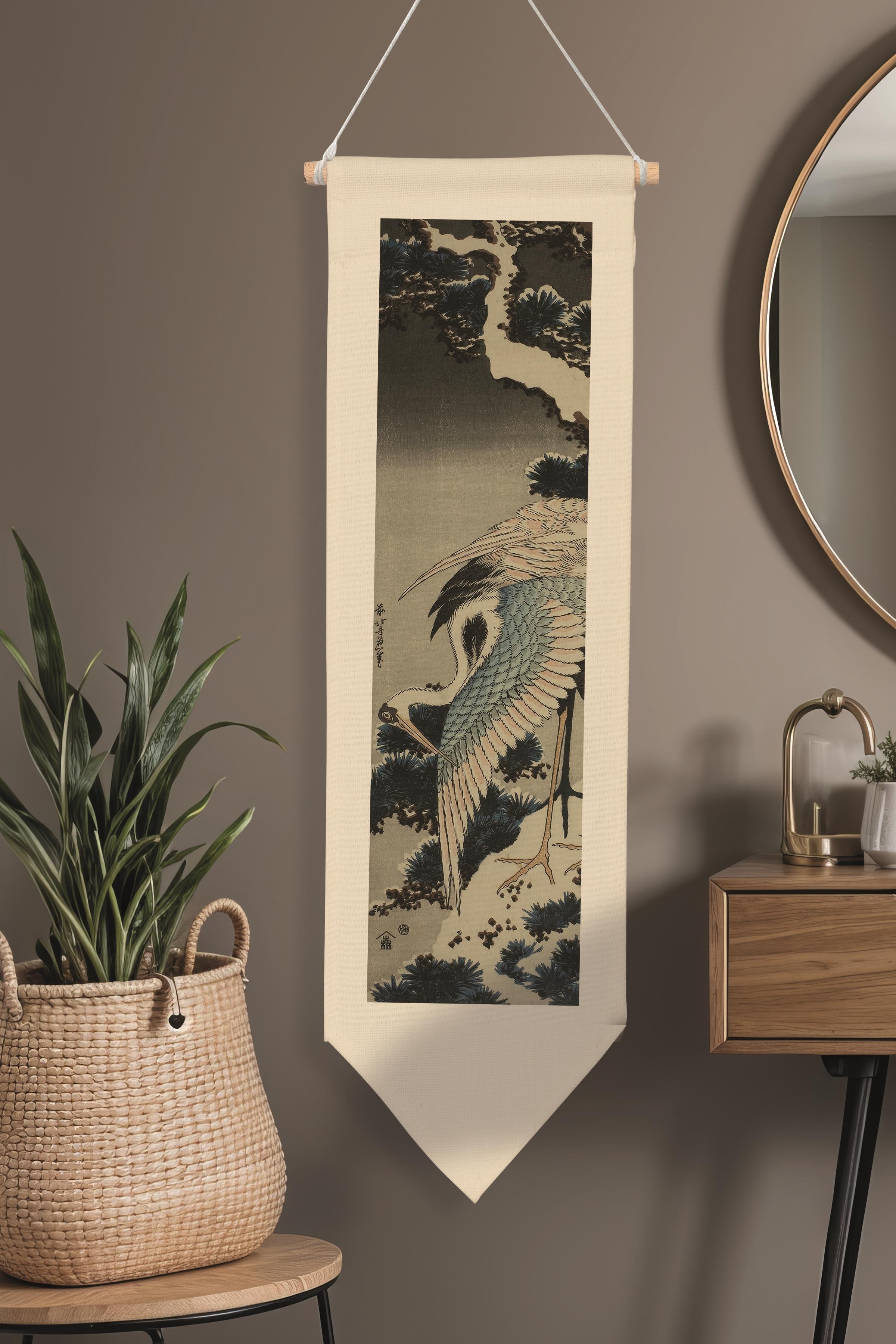 Duvar Halısı Pinterest Dekoru, Hokusai Sanat Serisi 100cm Kanvas Flama Askılı Duvar Örtüsü NO:653