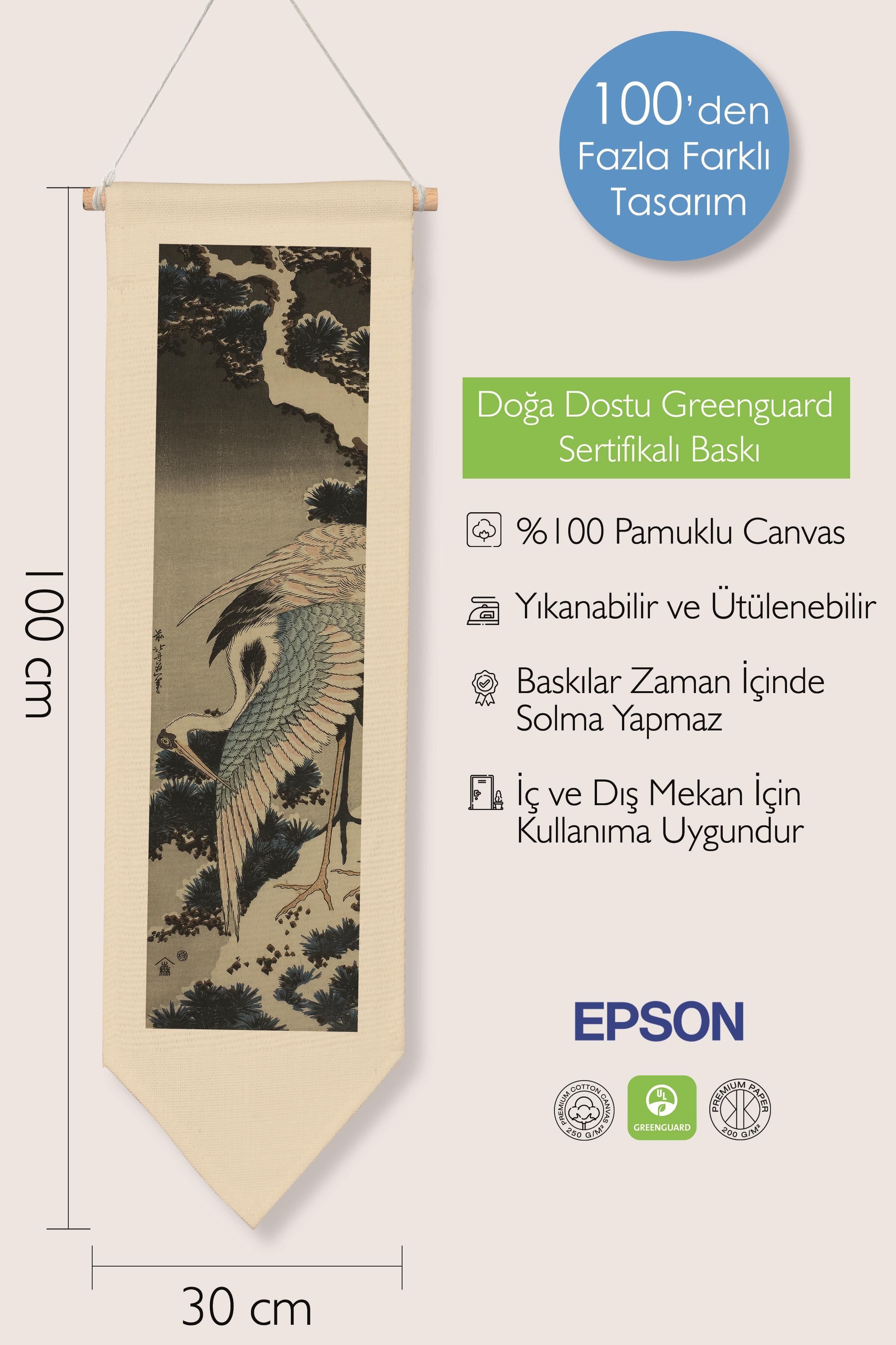 Duvar Halısı Pinterest Dekoru, Hokusai Sanat Serisi 100cm Kanvas Flama Askılı Duvar Örtüsü NO:653