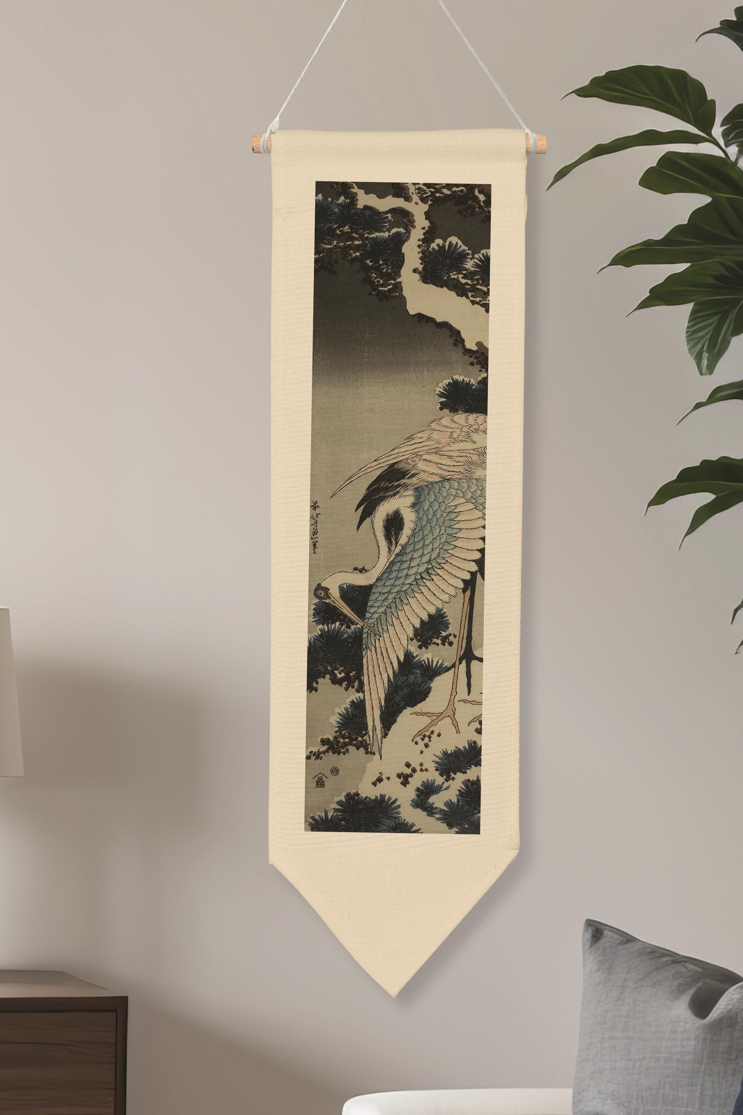 Duvar Halısı Pinterest Dekoru, Hokusai Sanat Serisi 100cm Kanvas Flama Askılı Duvar Örtüsü NO:653