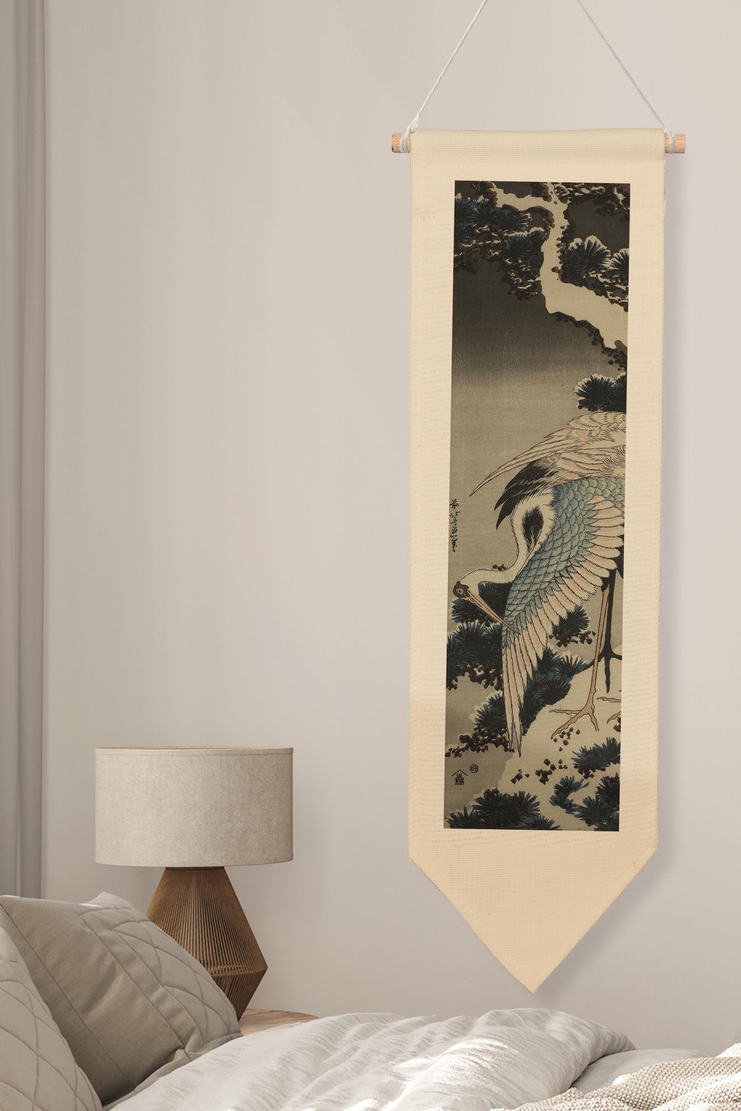 Duvar Halısı Pinterest Dekoru, Hokusai Sanat Serisi 100cm Kanvas Flama Askılı Duvar Örtüsü NO:653