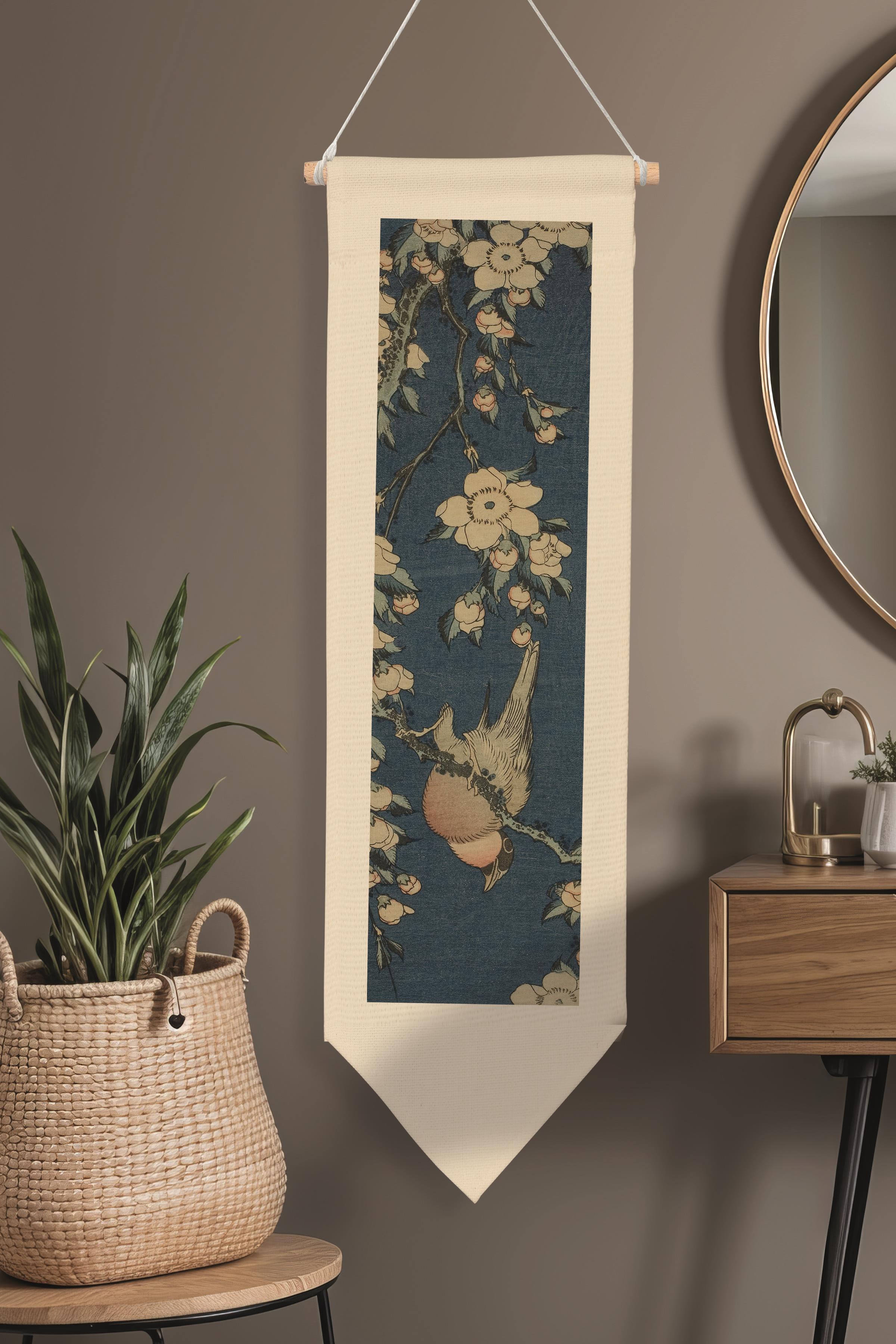 Duvar Halısı Pinterest Dekoru, Hokusai Sanat Serisi 100cm Kanvas Flama Askılı Duvar Örtüsü NO:655