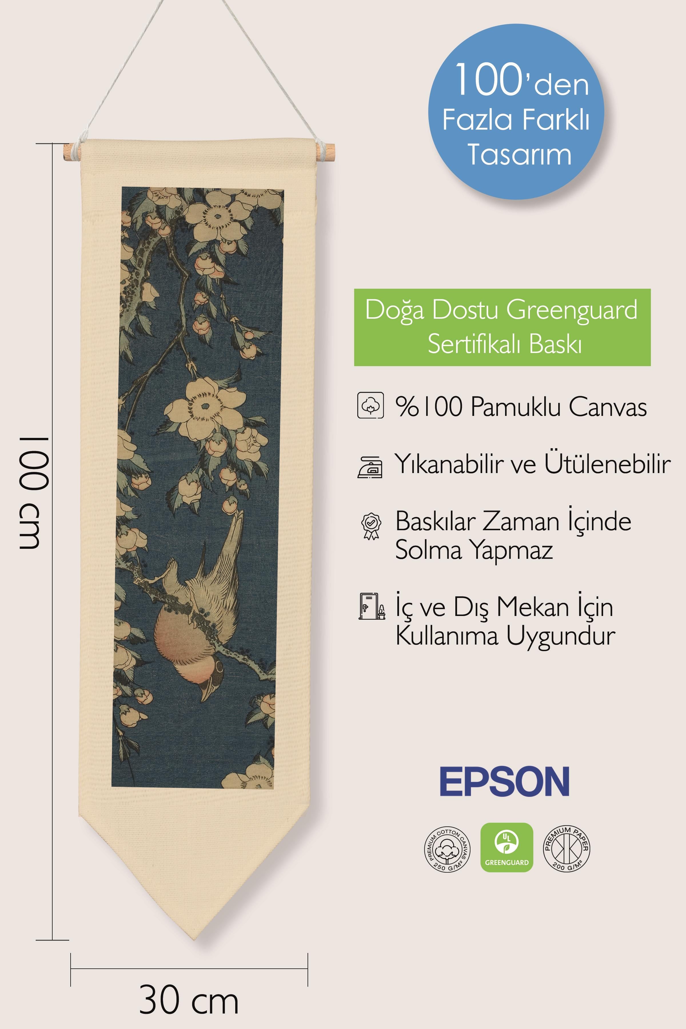 Duvar Halısı Pinterest Dekoru, Hokusai Sanat Serisi 100cm Kanvas Flama Askılı Duvar Örtüsü NO:655