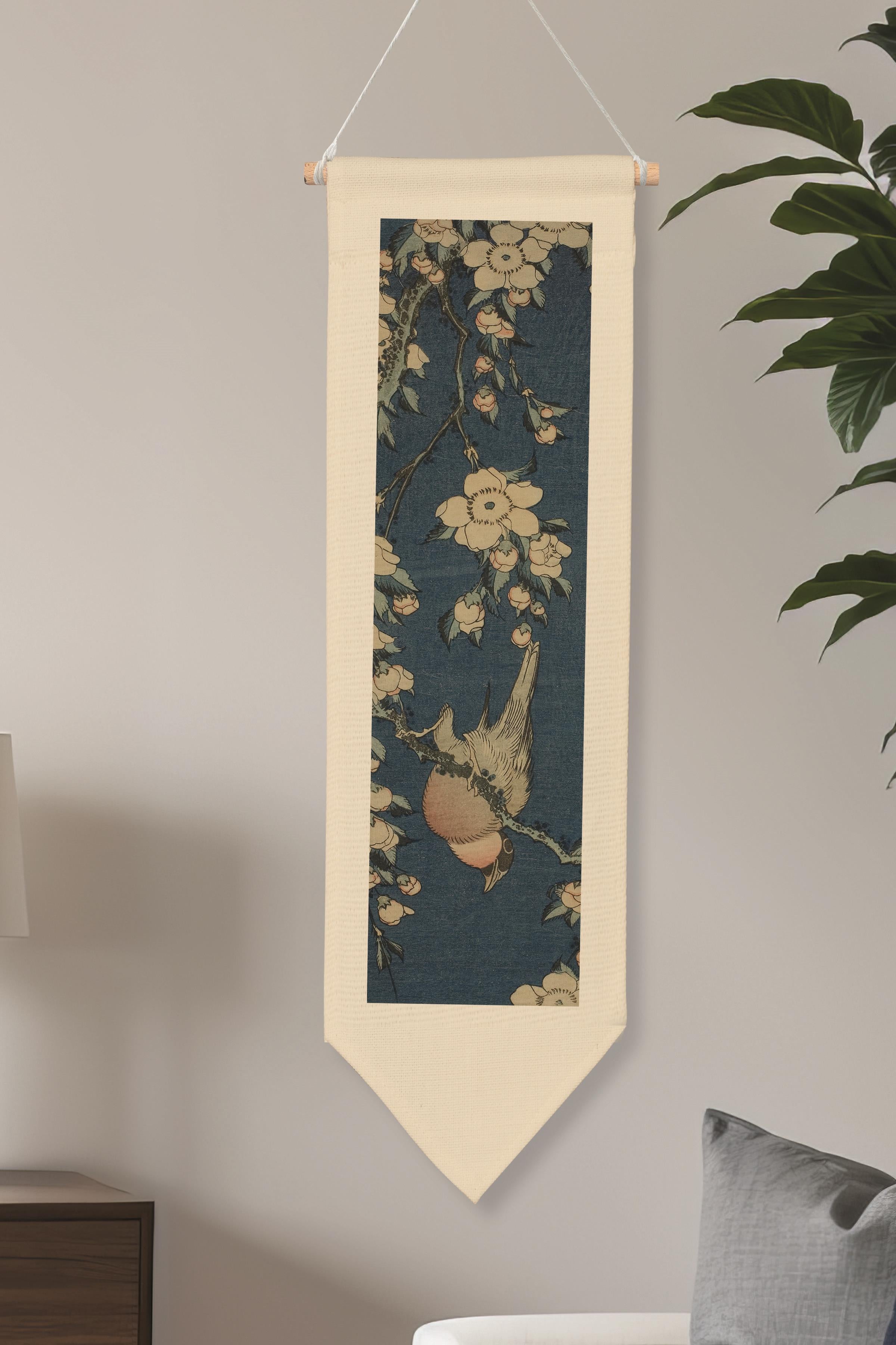 Duvar Halısı Pinterest Dekoru, Hokusai Sanat Serisi 100cm Kanvas Flama Askılı Duvar Örtüsü NO:655