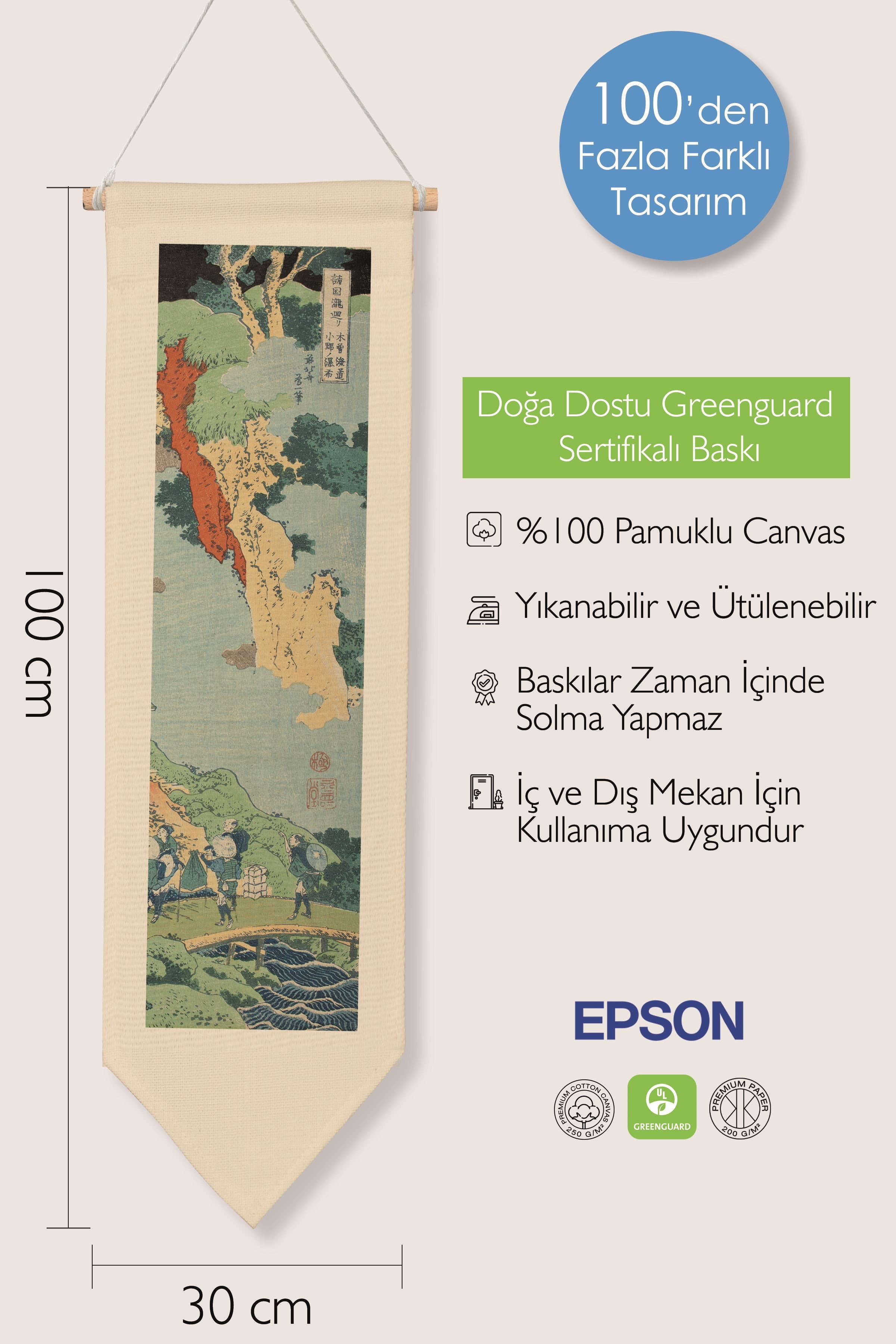 Duvar Halısı Pinterest Dekoru, Hokusai Sanat Serisi 100cm Kanvas Flama Askılı Duvar Örtüsü NO:659