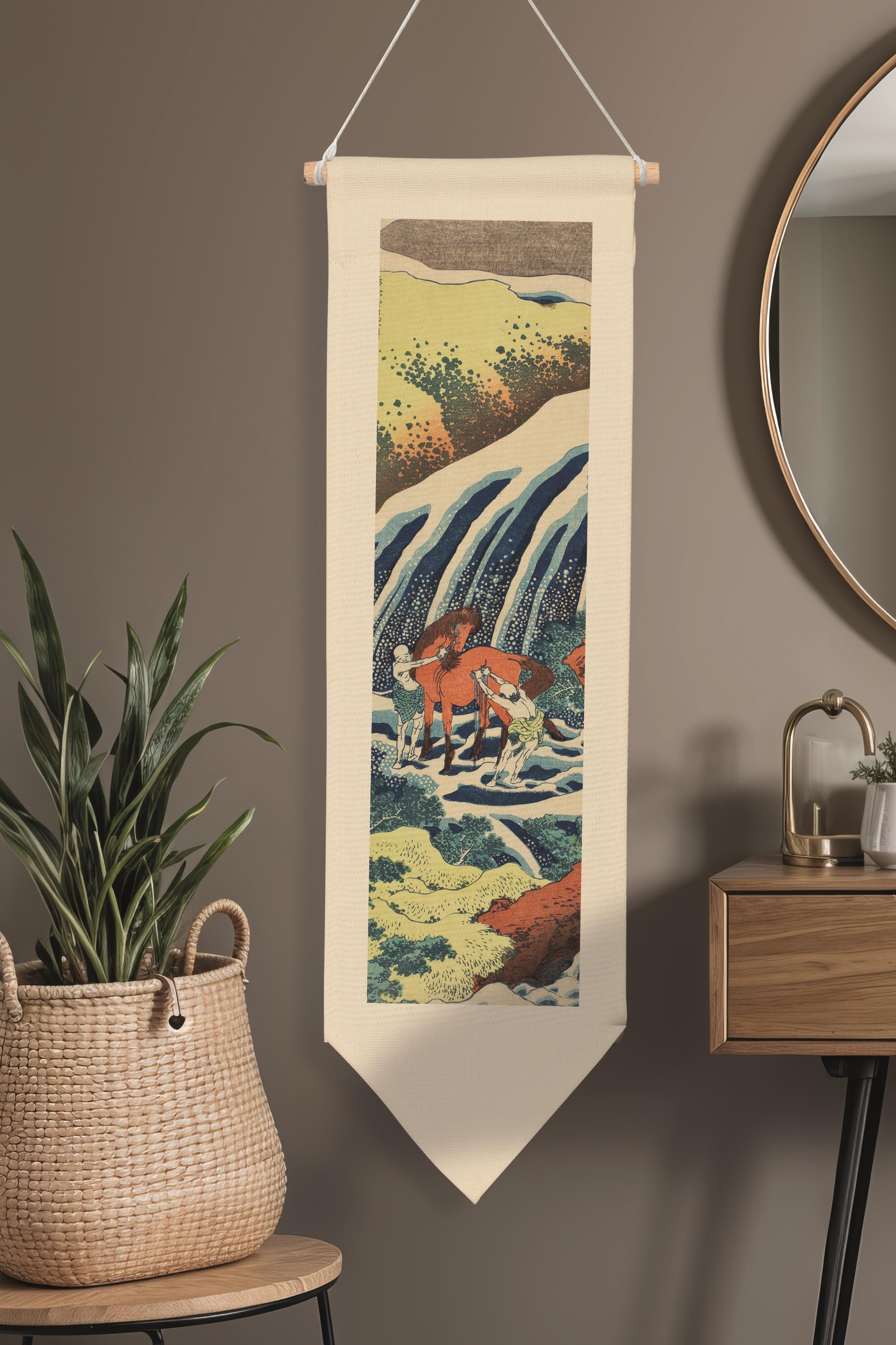 Duvar Halısı Pinterest Dekoru, Hokusai Sanat Serisi 100cm Kanvas Flama Askılı Duvar Örtüsü NO:660