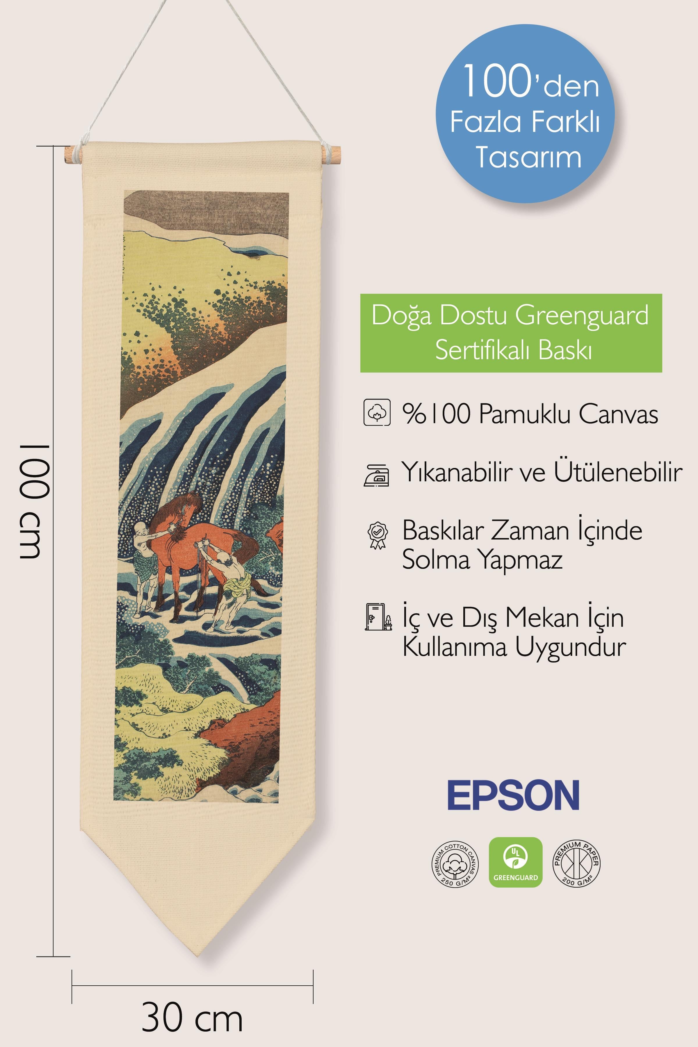 Duvar Halısı Pinterest Dekoru, Hokusai Sanat Serisi 100cm Kanvas Flama Askılı Duvar Örtüsü NO:660