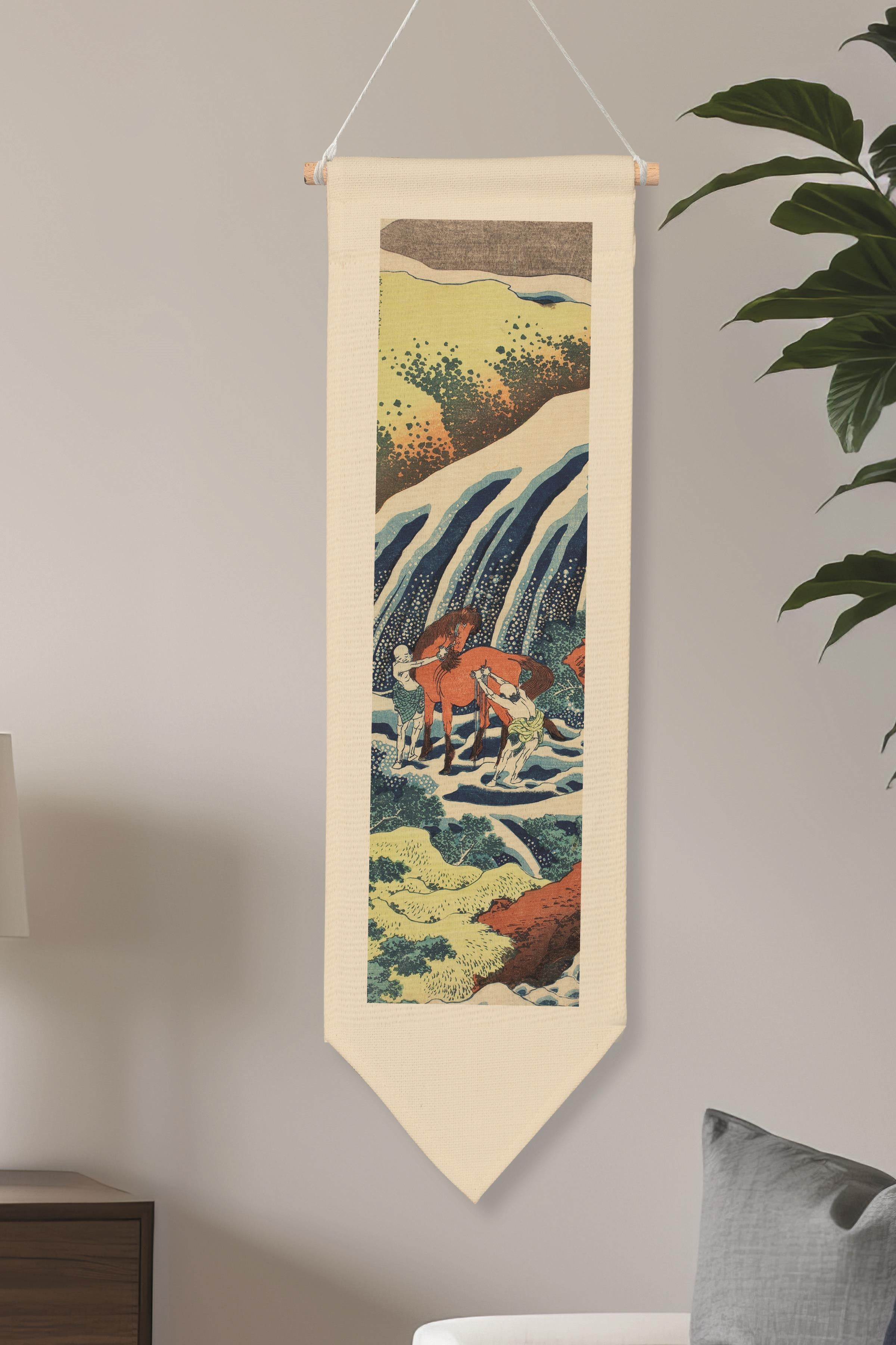 Duvar Halısı Pinterest Dekoru, Hokusai Sanat Serisi 100cm Kanvas Flama Askılı Duvar Örtüsü NO:660