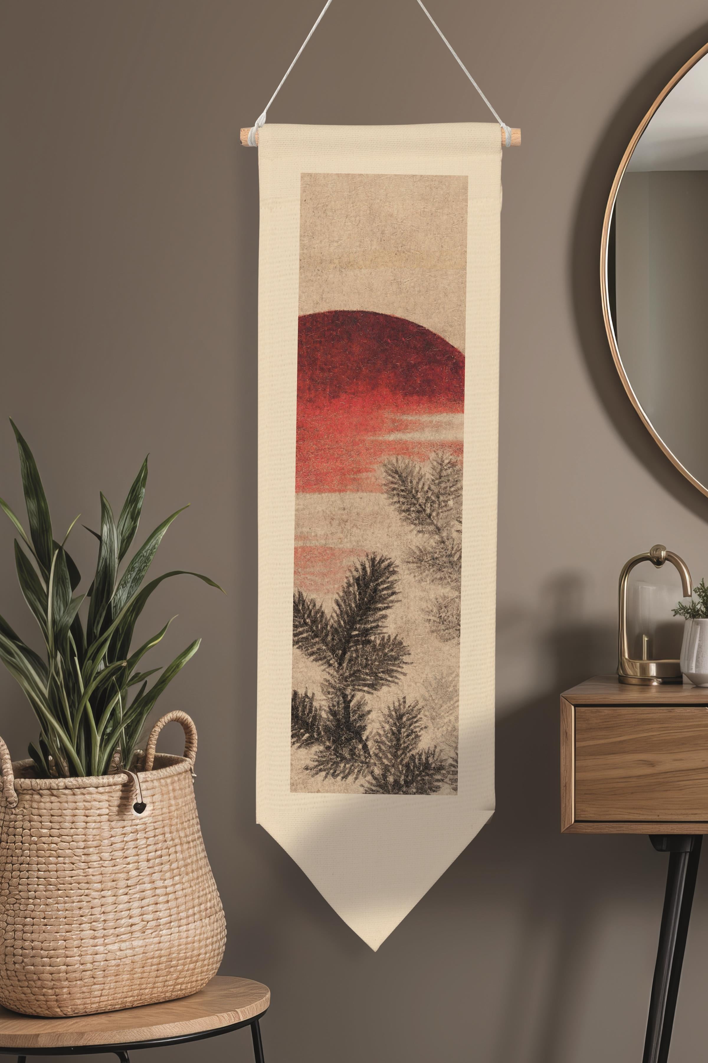 Duvar Halısı Pinterest Dekoru, Hokusai Sanat Serisi 100cm Kanvas Flama Askılı Duvar Örtüsü NO:661