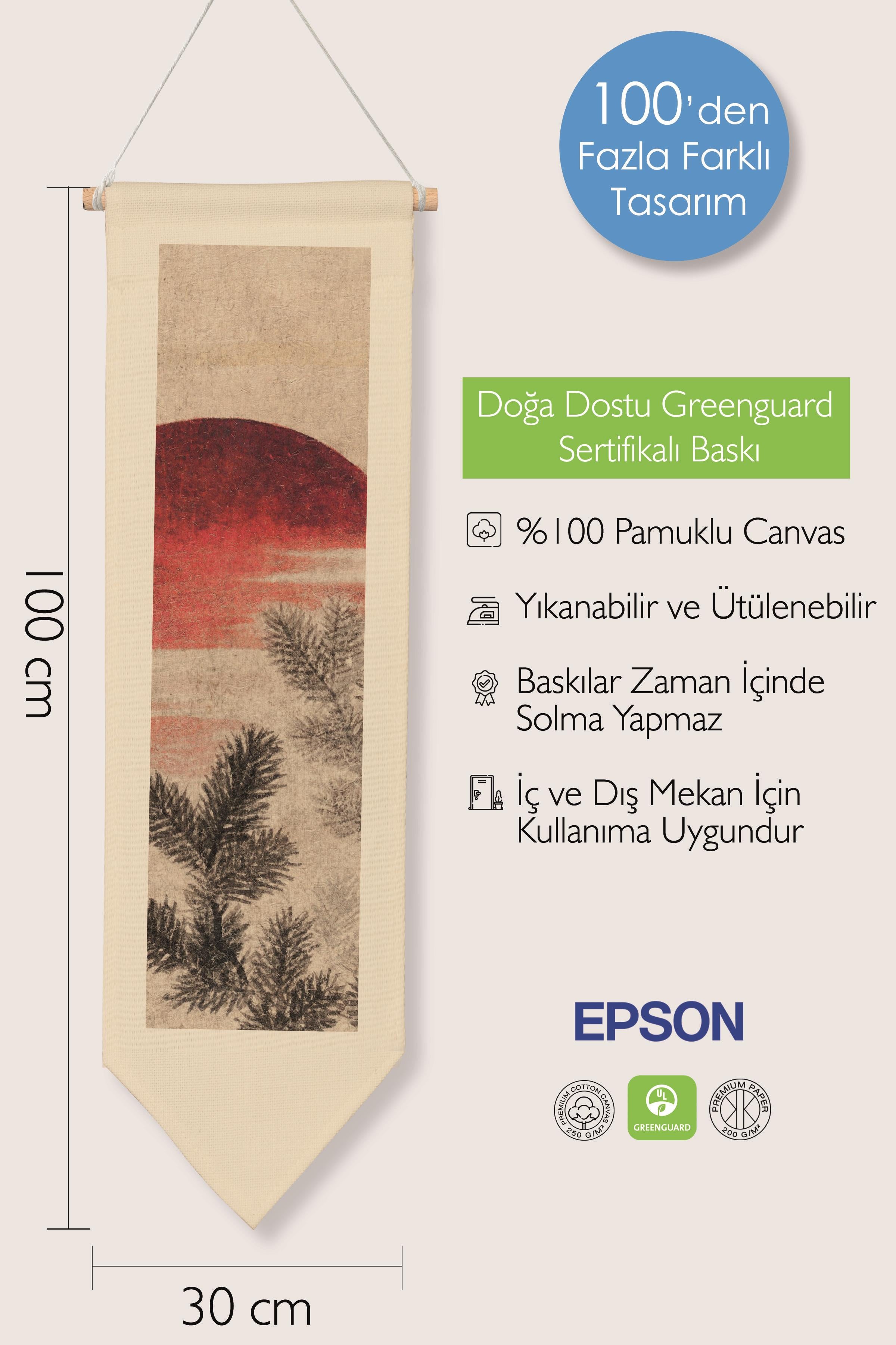 Duvar Halısı Pinterest Dekoru, Hokusai Sanat Serisi 100cm Kanvas Flama Askılı Duvar Örtüsü NO:661