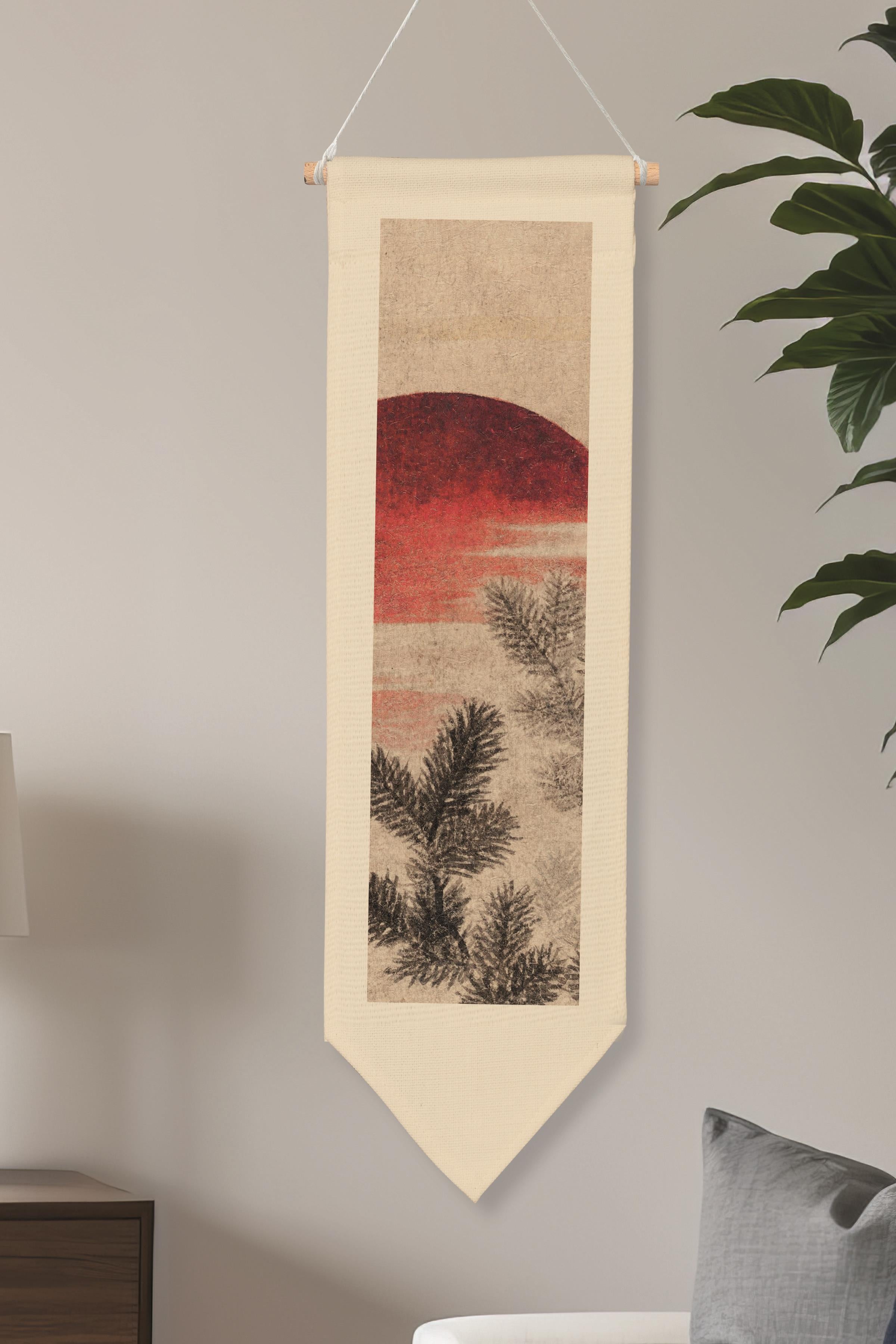 Duvar Halısı Pinterest Dekoru, Hokusai Sanat Serisi 100cm Kanvas Flama Askılı Duvar Örtüsü NO:661