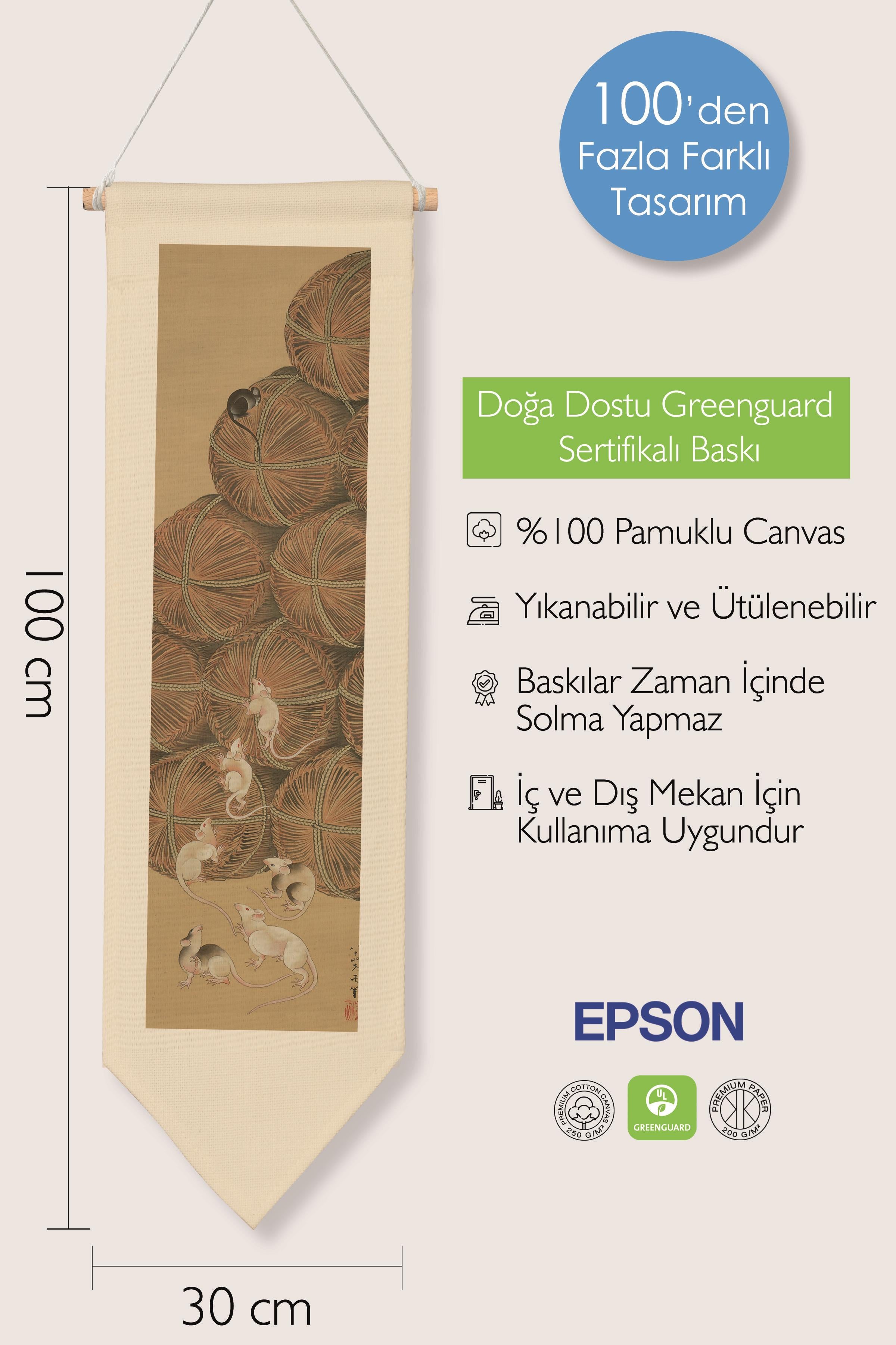 Duvar Halısı Pinterest Dekoru, Hokusai Sanat Serisi 100cm Kanvas Flama Askılı Duvar Örtüsü NO:662