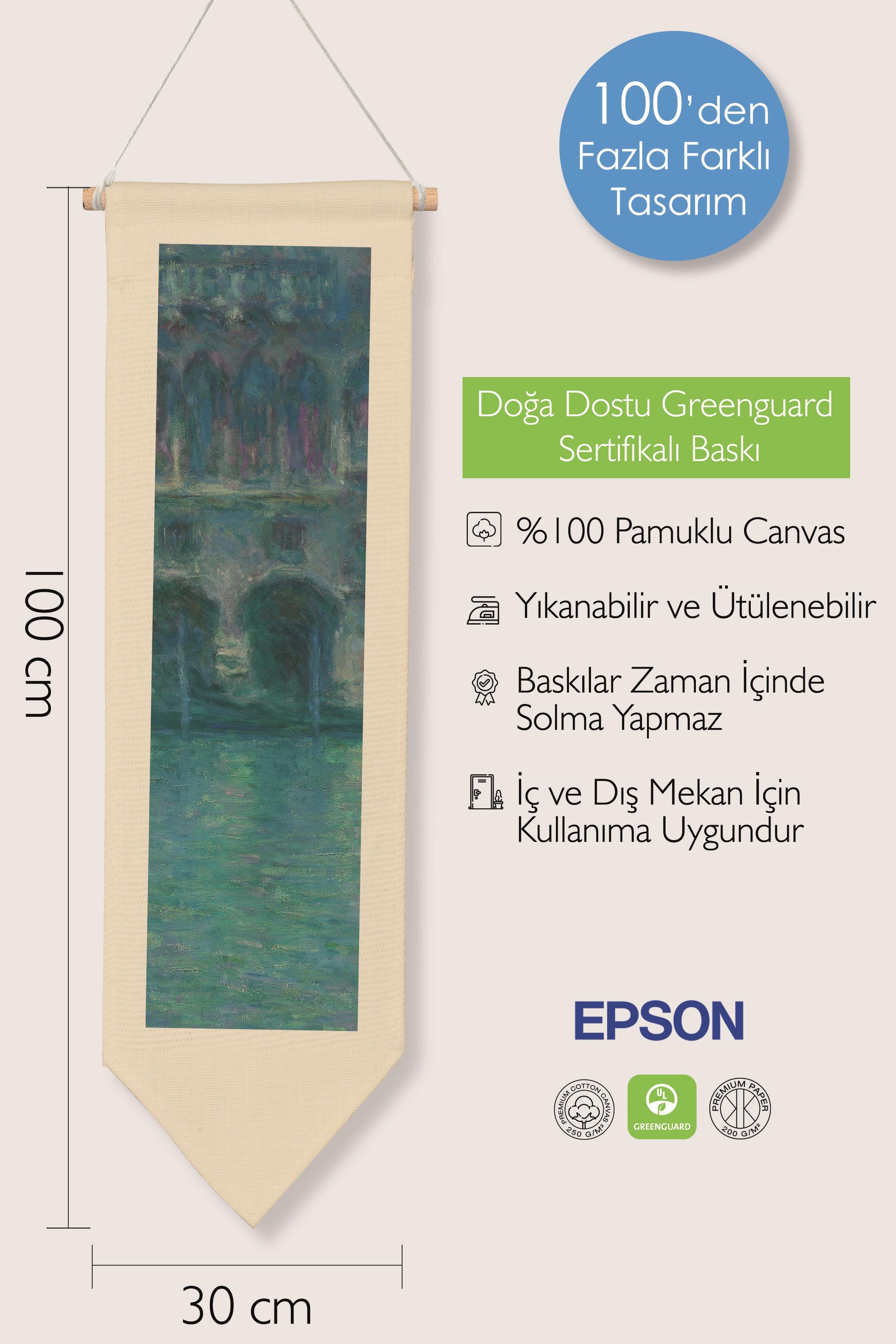 Duvar Halısı Pinterest Oda Dekoru, Monet Sanat Serisi, 100cm Kanvas Flama Askılı Duvar Örtüsü NO:578