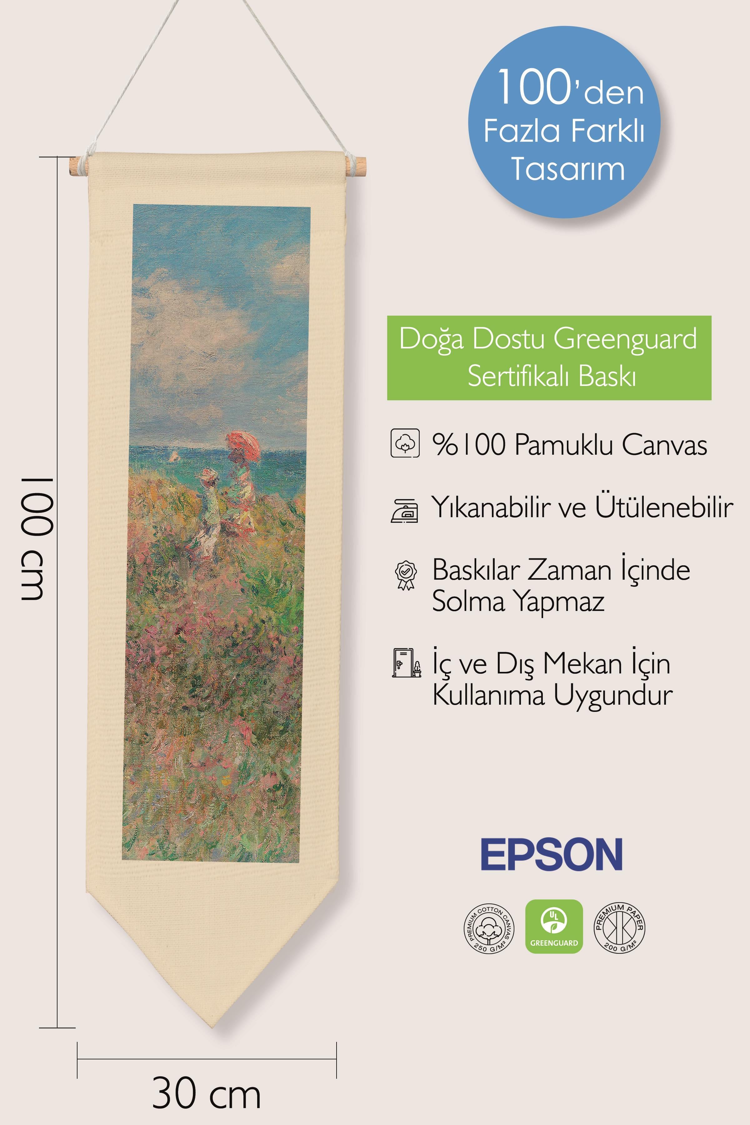 Duvar Halısı Pinterest Oda Dekoru, Monet Sanat Serisi, 100cm Kanvas Flama Askılı Duvar Örtüsü NO:579