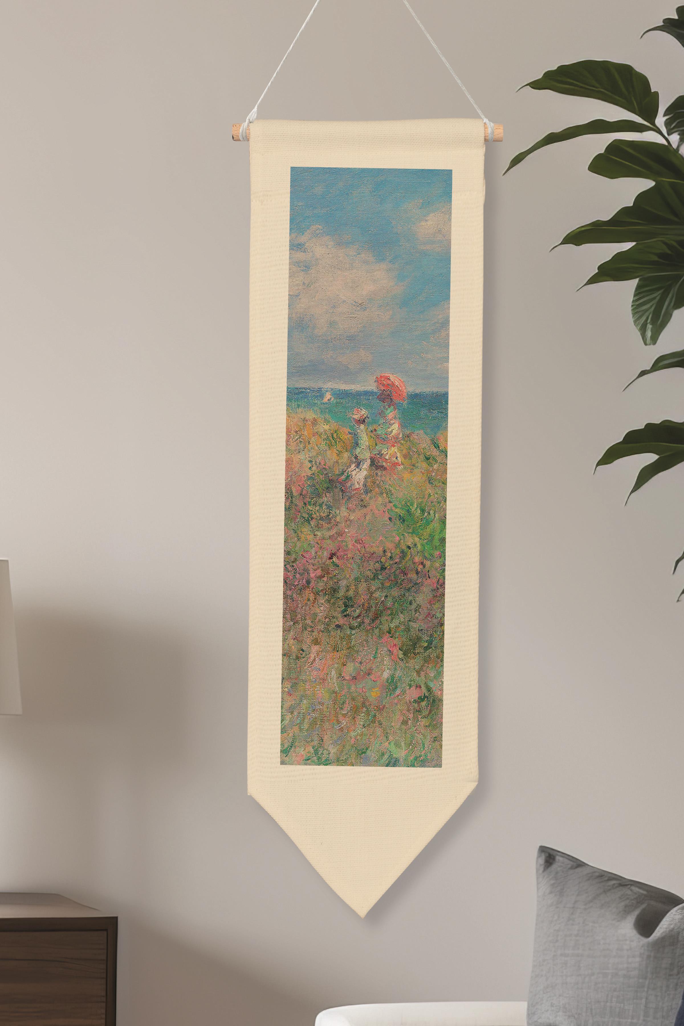 Duvar Halısı Pinterest Oda Dekoru, Monet Sanat Serisi, 100cm Kanvas Flama Askılı Duvar Örtüsü NO:579