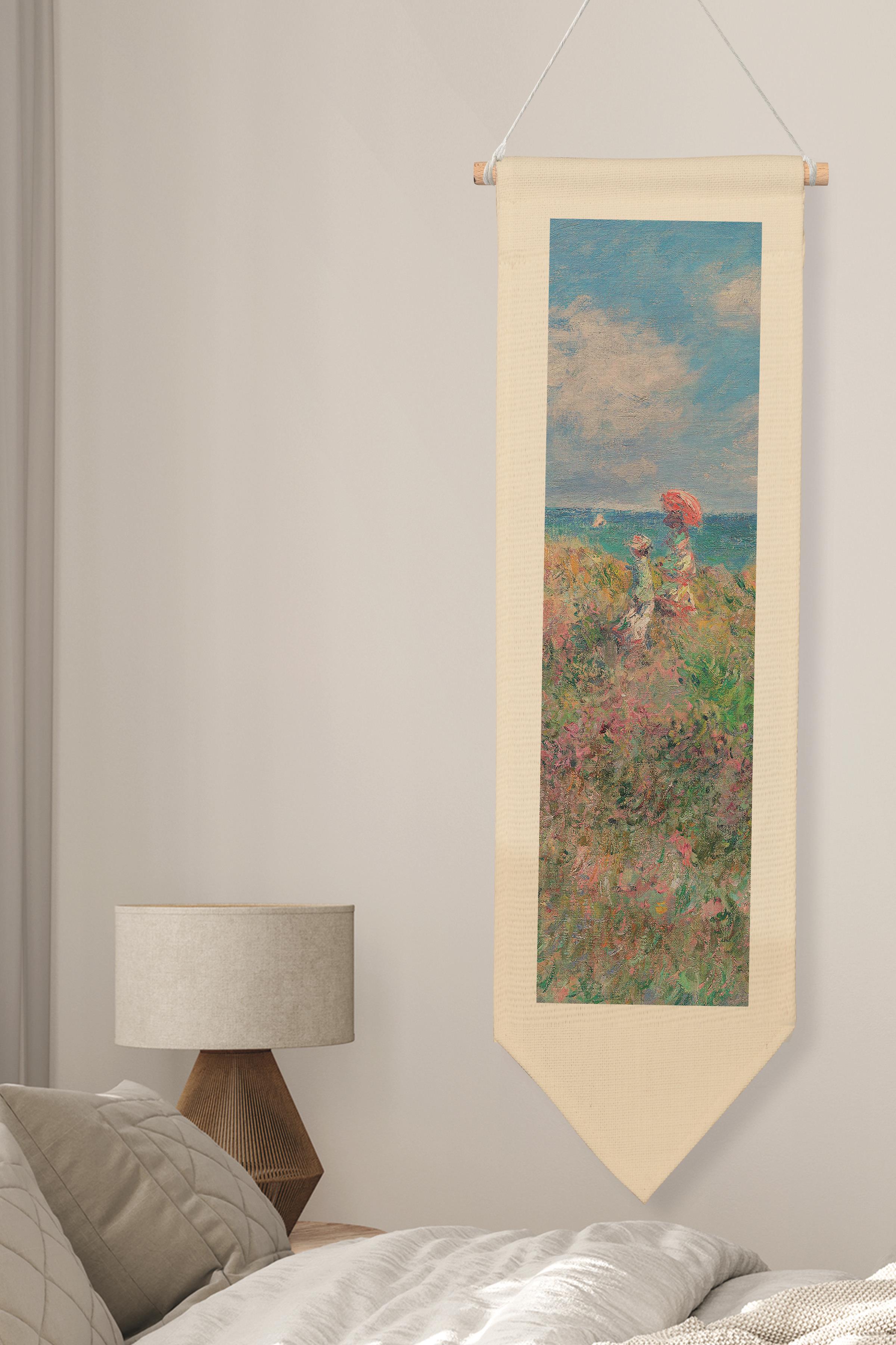 Duvar Halısı Pinterest Oda Dekoru, Monet Sanat Serisi, 100cm Kanvas Flama Askılı Duvar Örtüsü NO:579