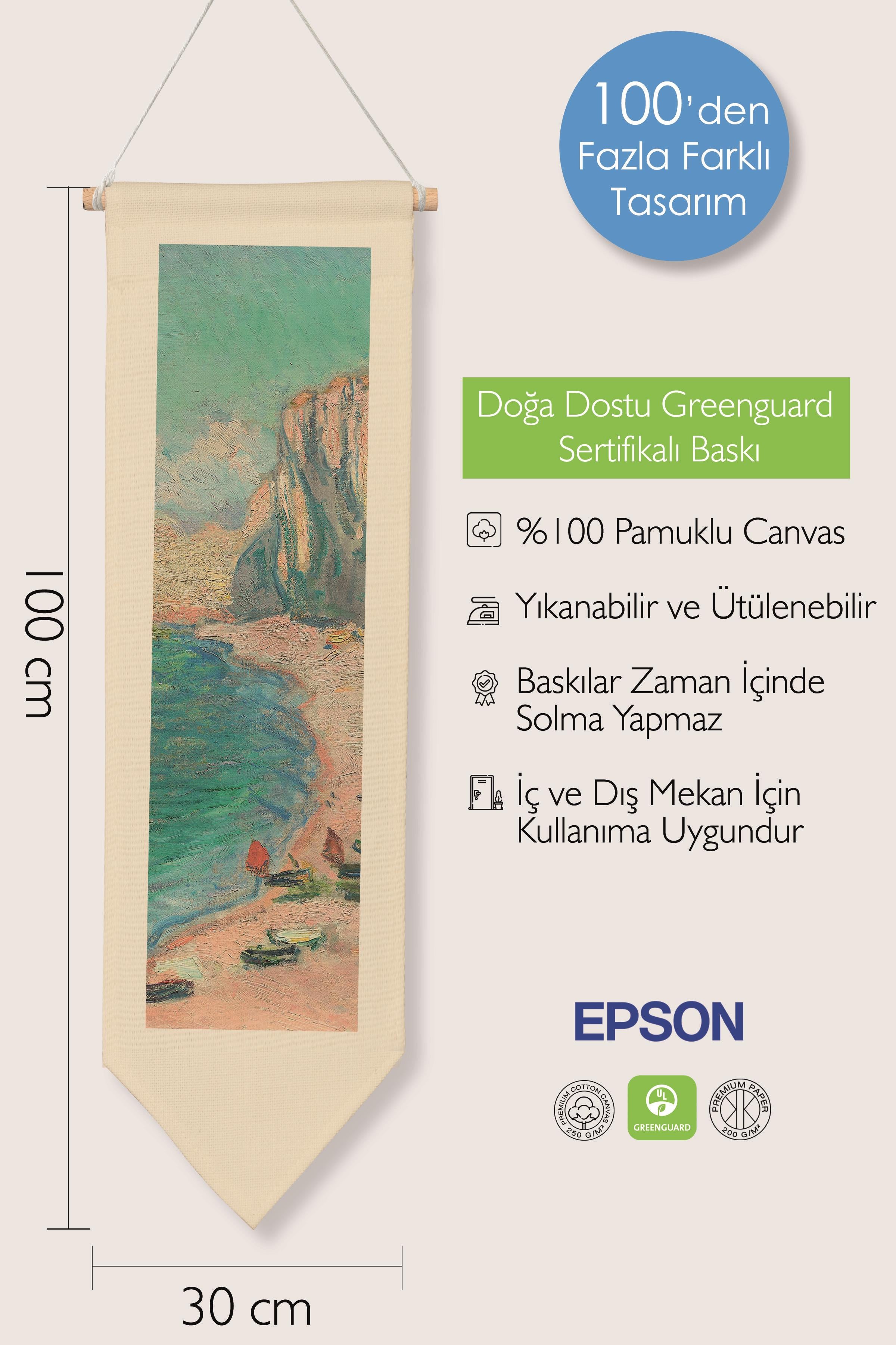 Duvar Halısı Pinterest Oda Dekoru, Monet Sanat Serisi, 100cm Kanvas Flama Askılı Duvar Örtüsü NO:580