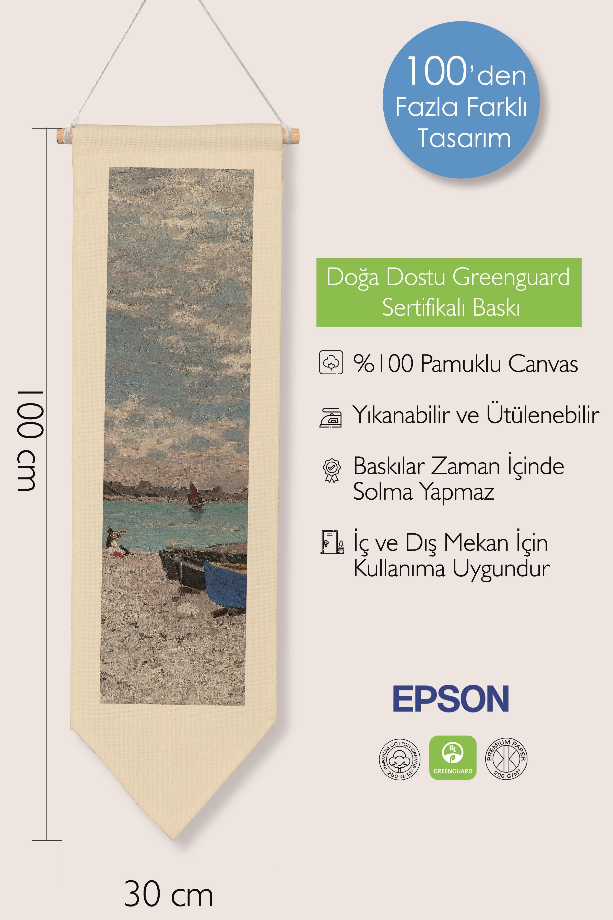 Duvar Halısı Pinterest Oda Dekoru, Monet Sanat Serisi, 100cm Kanvas Flama Askılı Duvar Örtüsü NO:581