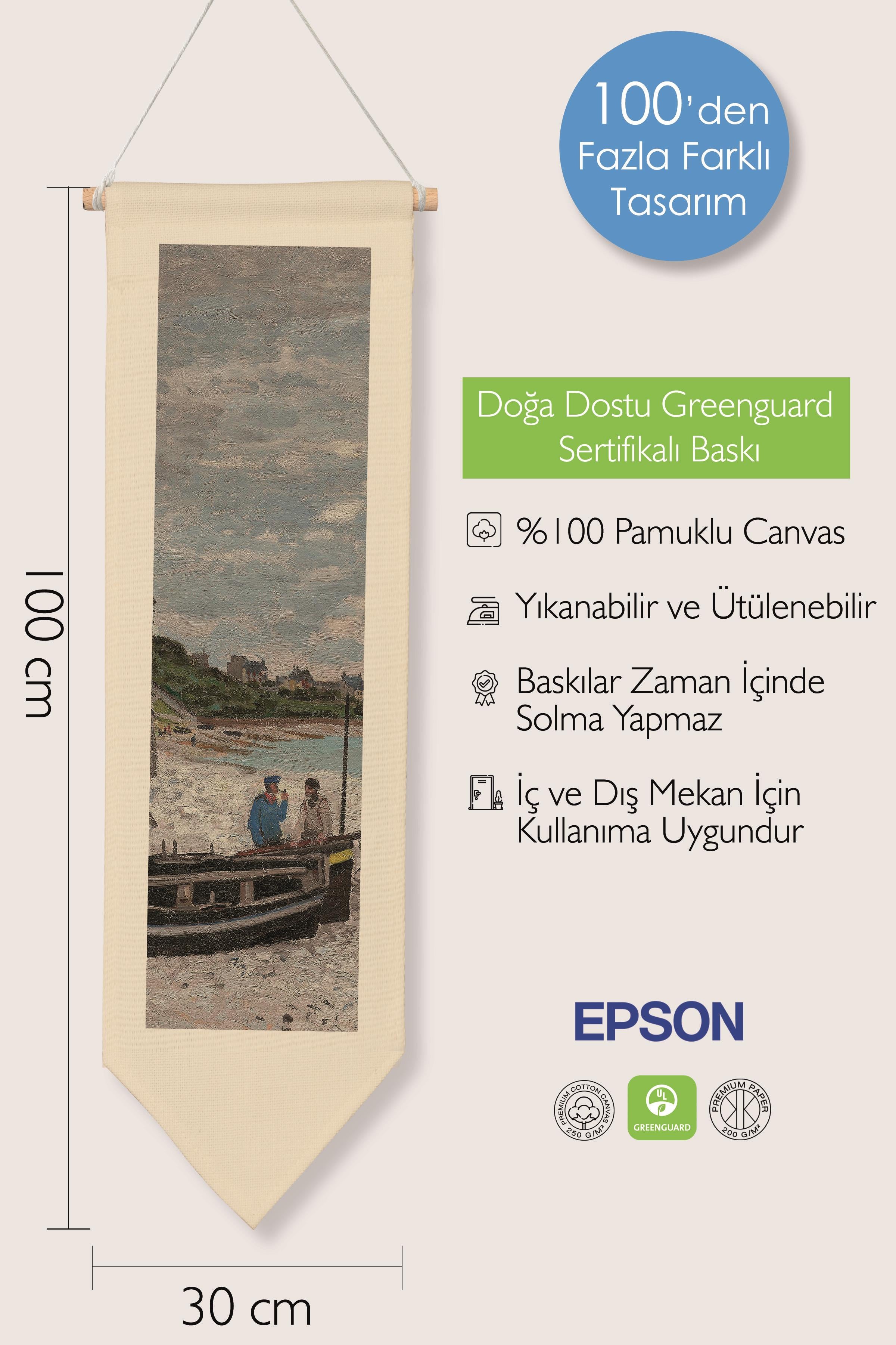 Duvar Halısı Pinterest Oda Dekoru, Monet Sanat Serisi, 100cm Kanvas Flama Askılı Duvar Örtüsü NO:582