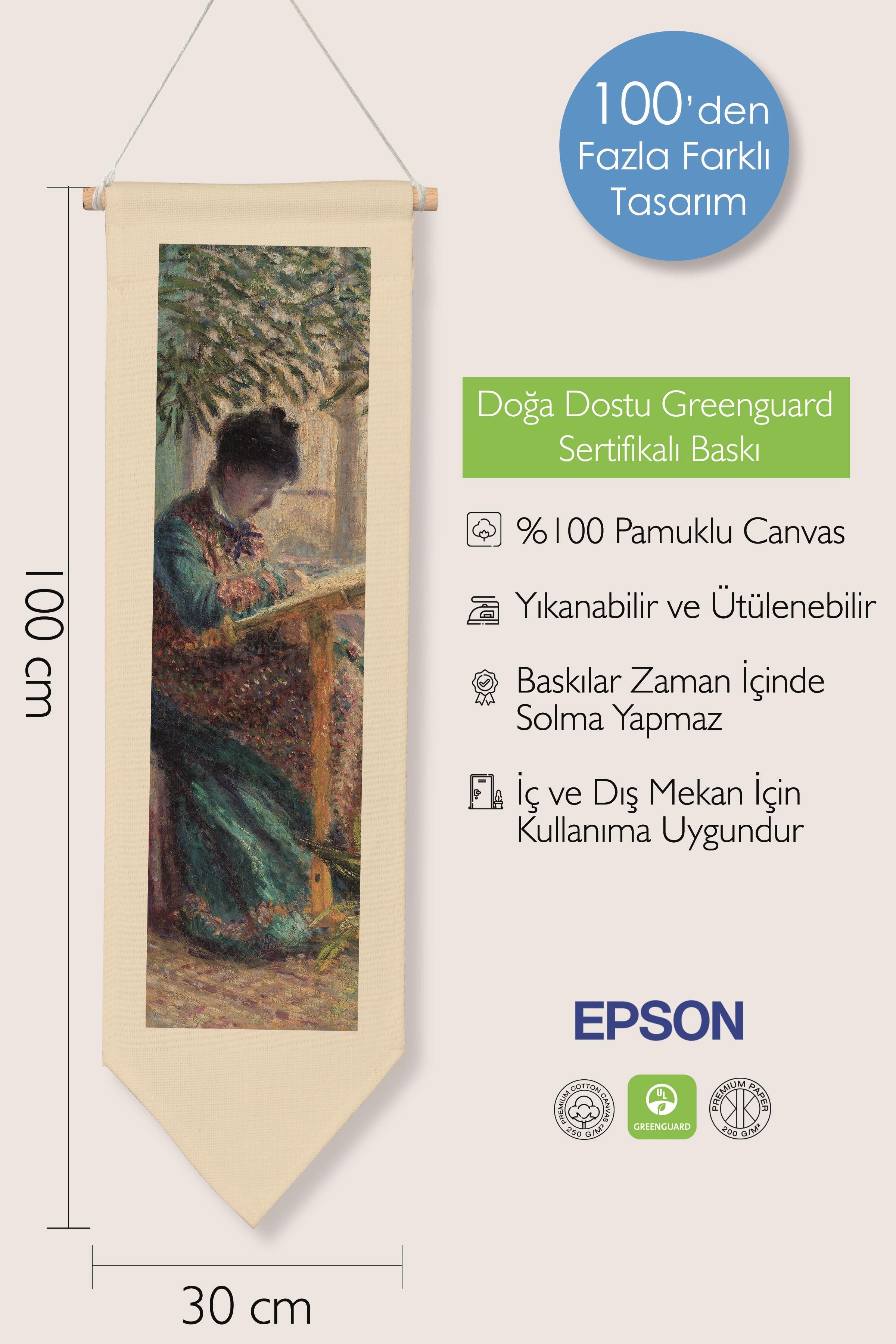 Duvar Halısı Pinterest Oda Dekoru, Monet Sanat Serisi, 100cm Kanvas Flama Askılı Duvar Örtüsü NO:583