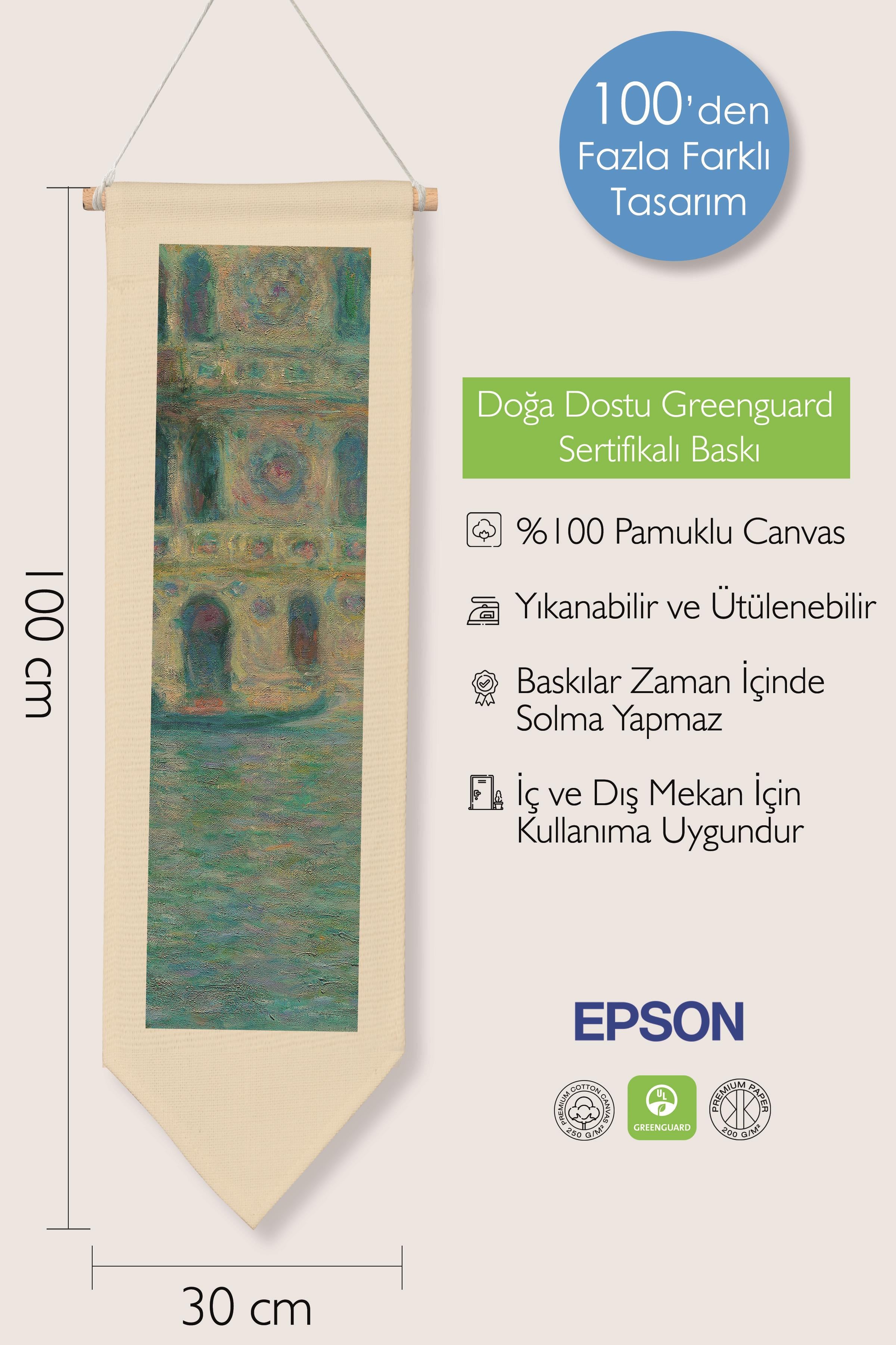 Duvar Halısı Pinterest Oda Dekoru, Monet Sanat Serisi, 100cm Kanvas Flama Askılı Duvar Örtüsü NO:585