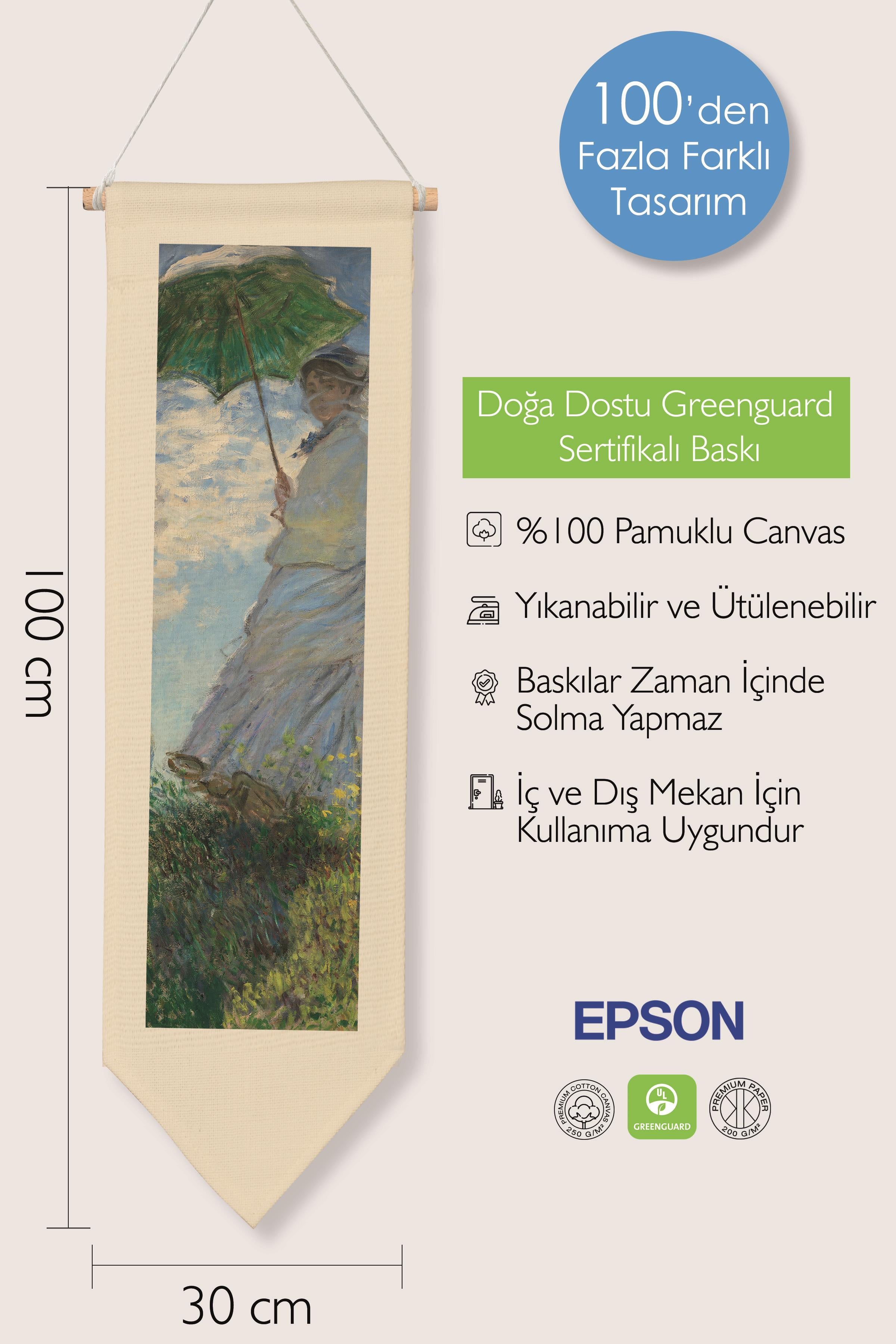 Duvar Halısı Pinterest Oda Dekoru, Monet Sanat Serisi, 100cm Kanvas Flama Askılı Duvar Örtüsü NO:586