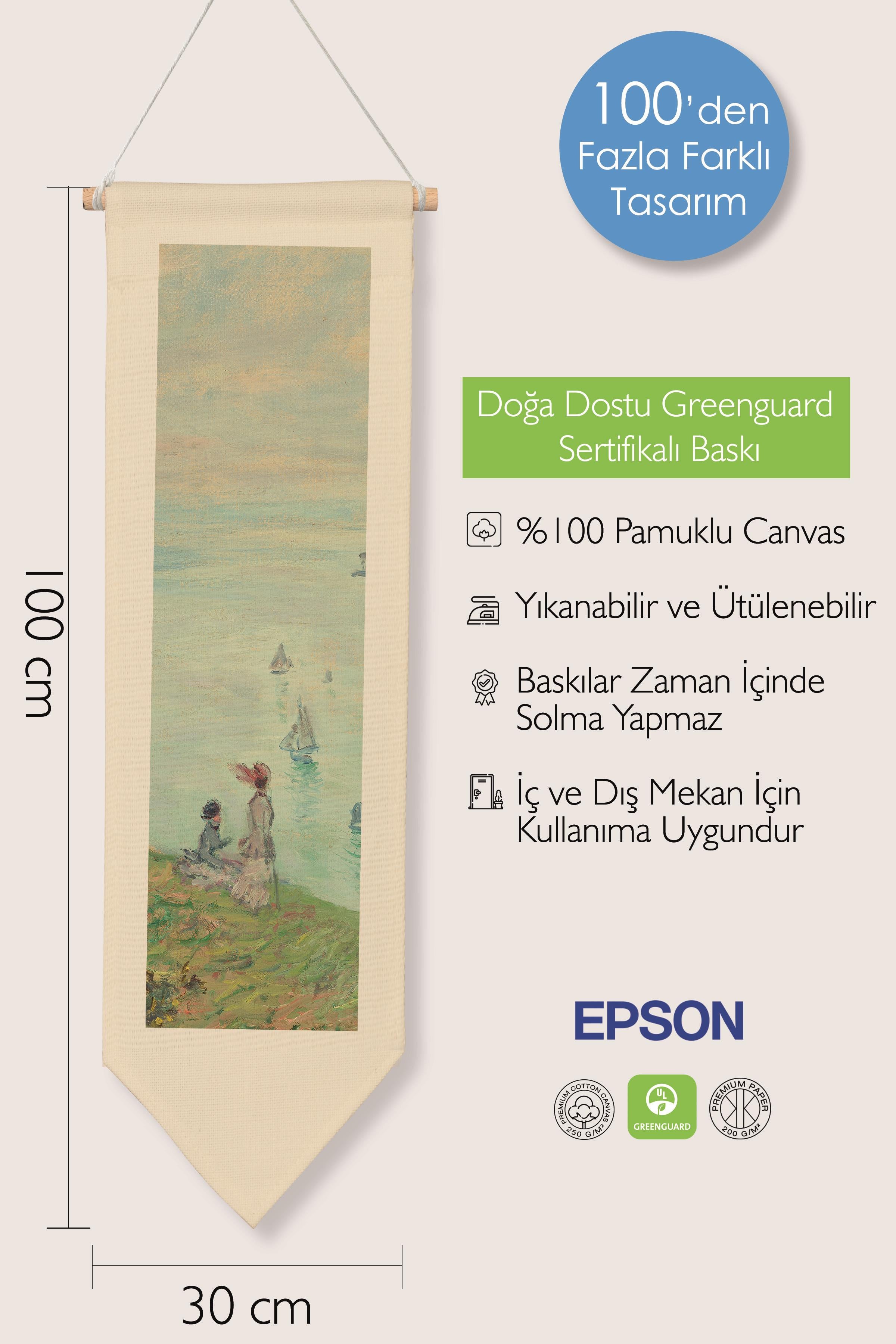 Duvar Halısı Pinterest Oda Dekoru, Monet Sanat Serisi, 100cm Kanvas Flama Askılı Duvar Örtüsü NO:587